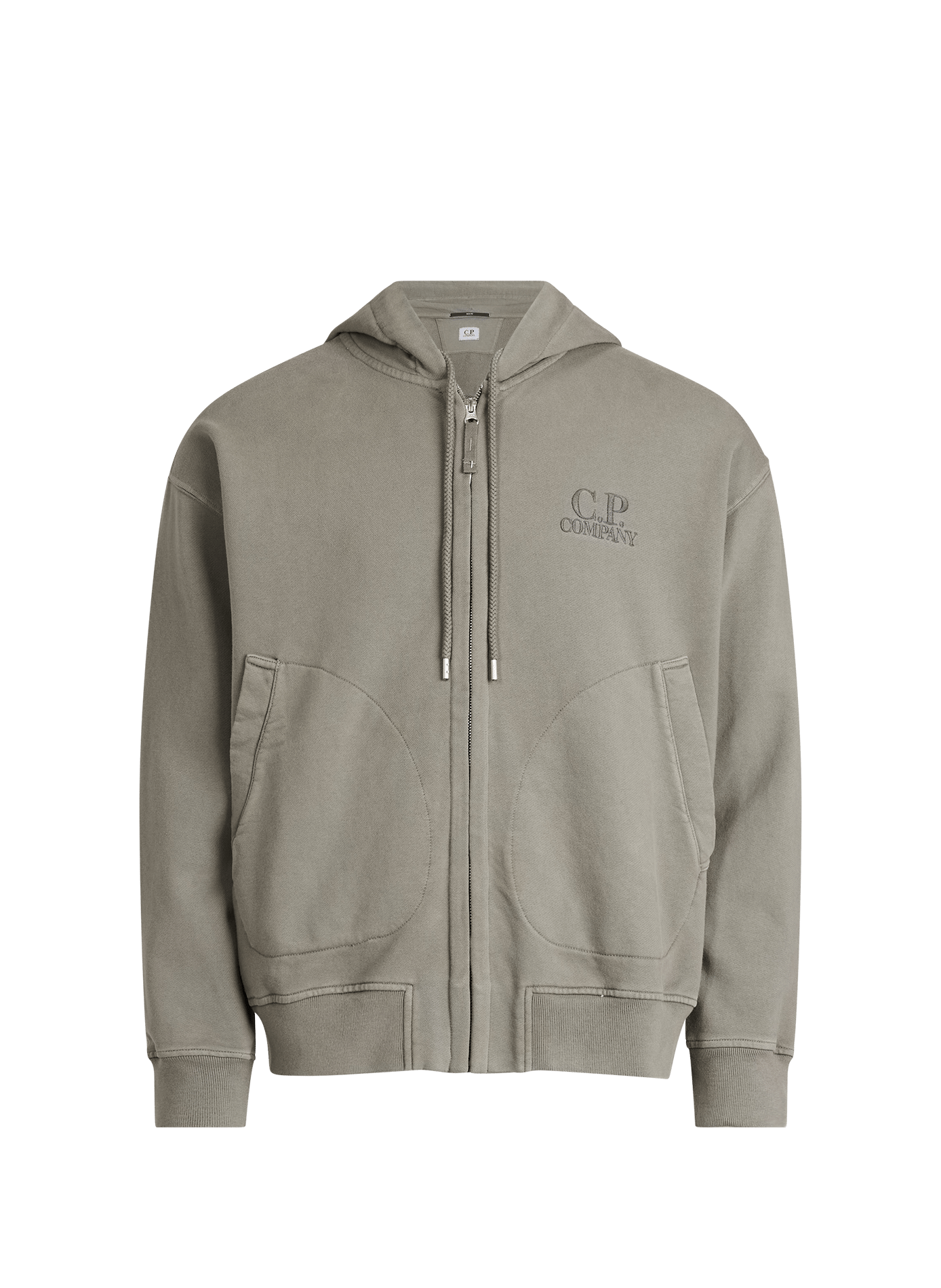Sweat zippé à capuche brodé en coton CP COMPANY Gris