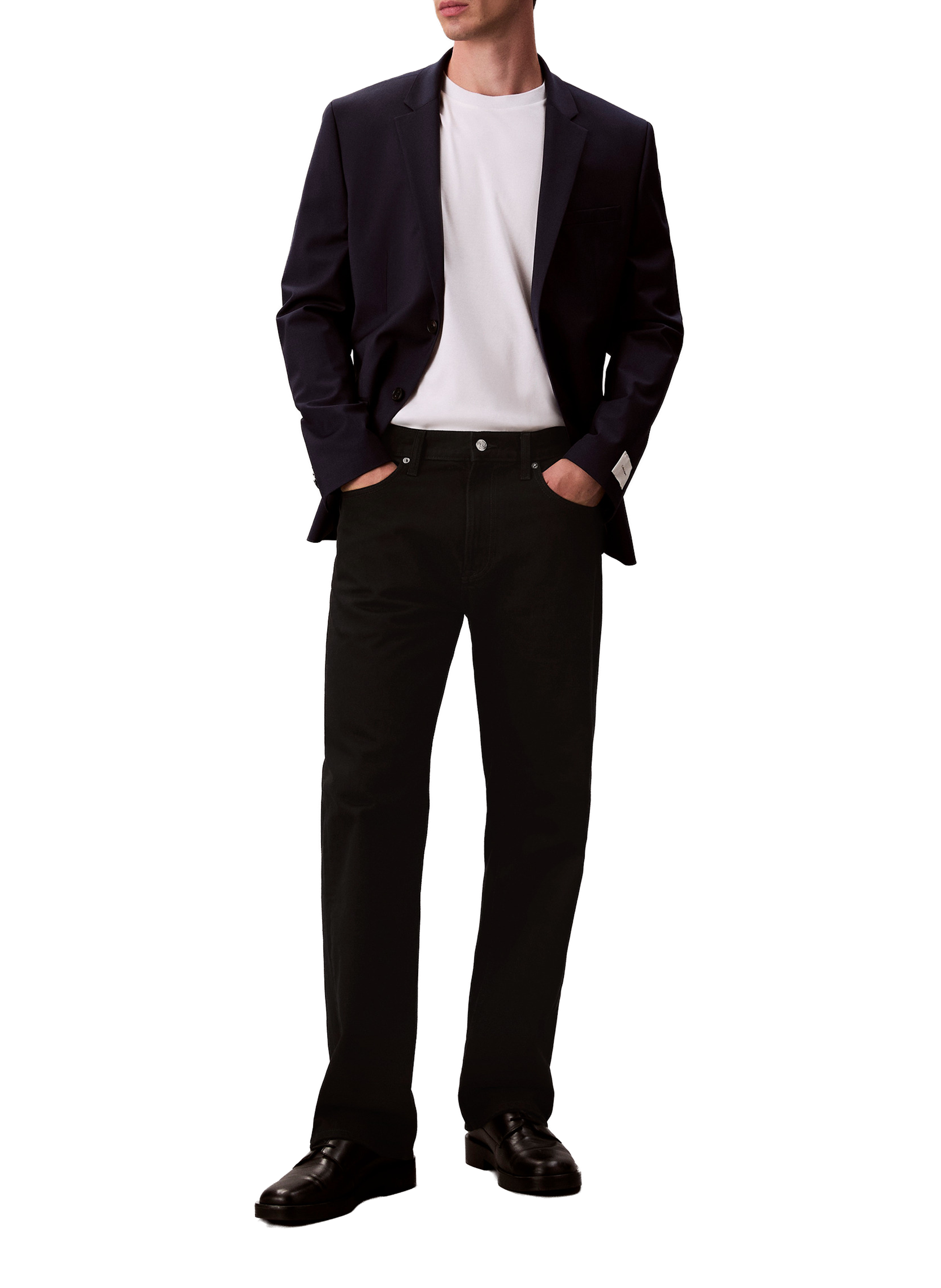 Veste tailleur droite unie en laine CALVIN KLEIN Bleu