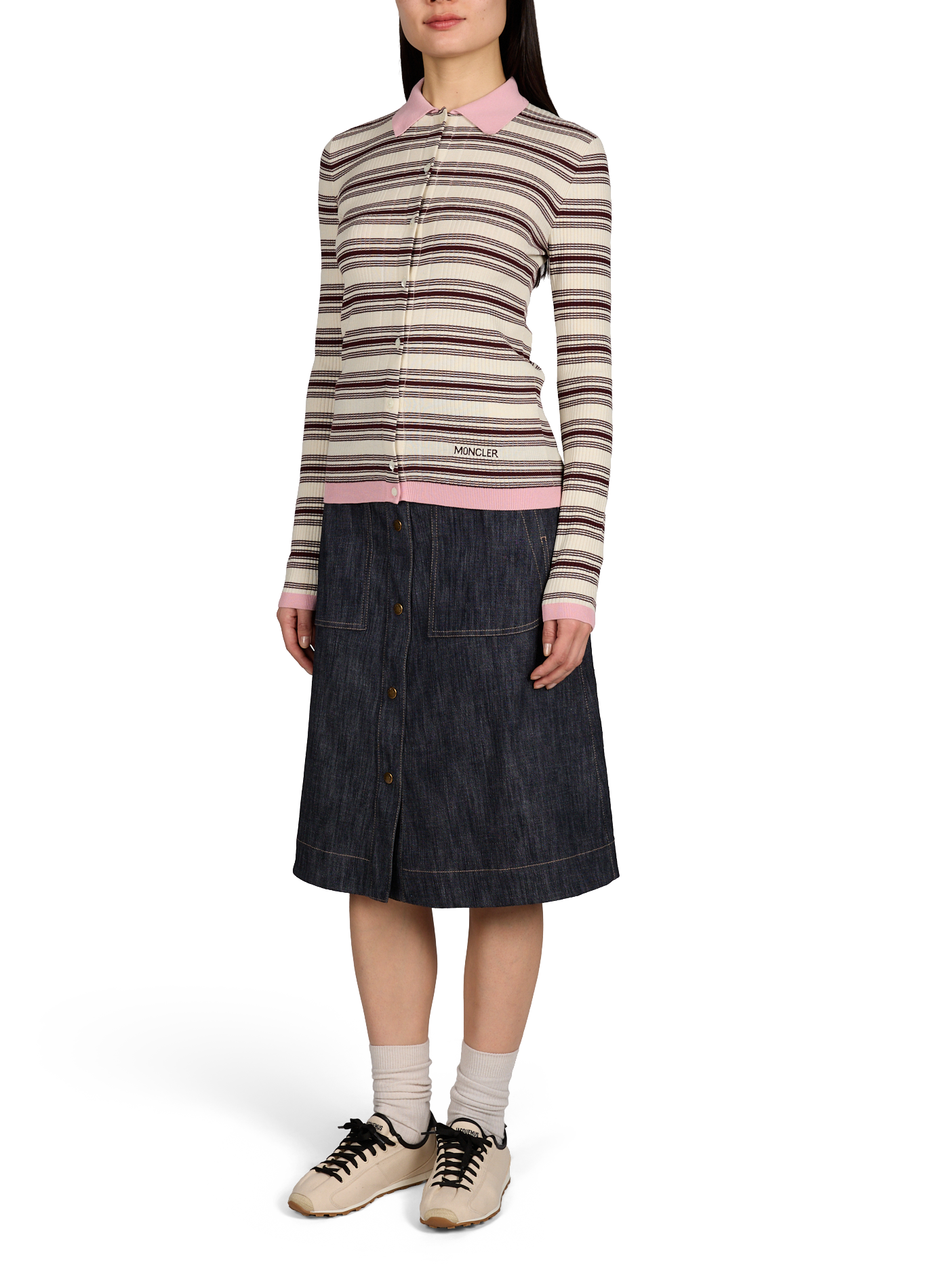 Polo manches longues à rayures en coton MONCLER Bleu