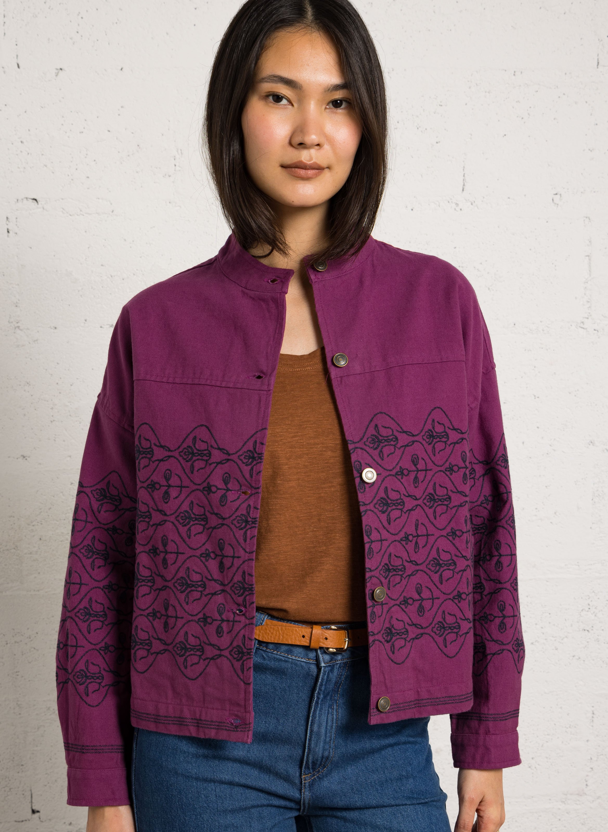 Veste courte ample à broderies valery MAISON 123 Violet