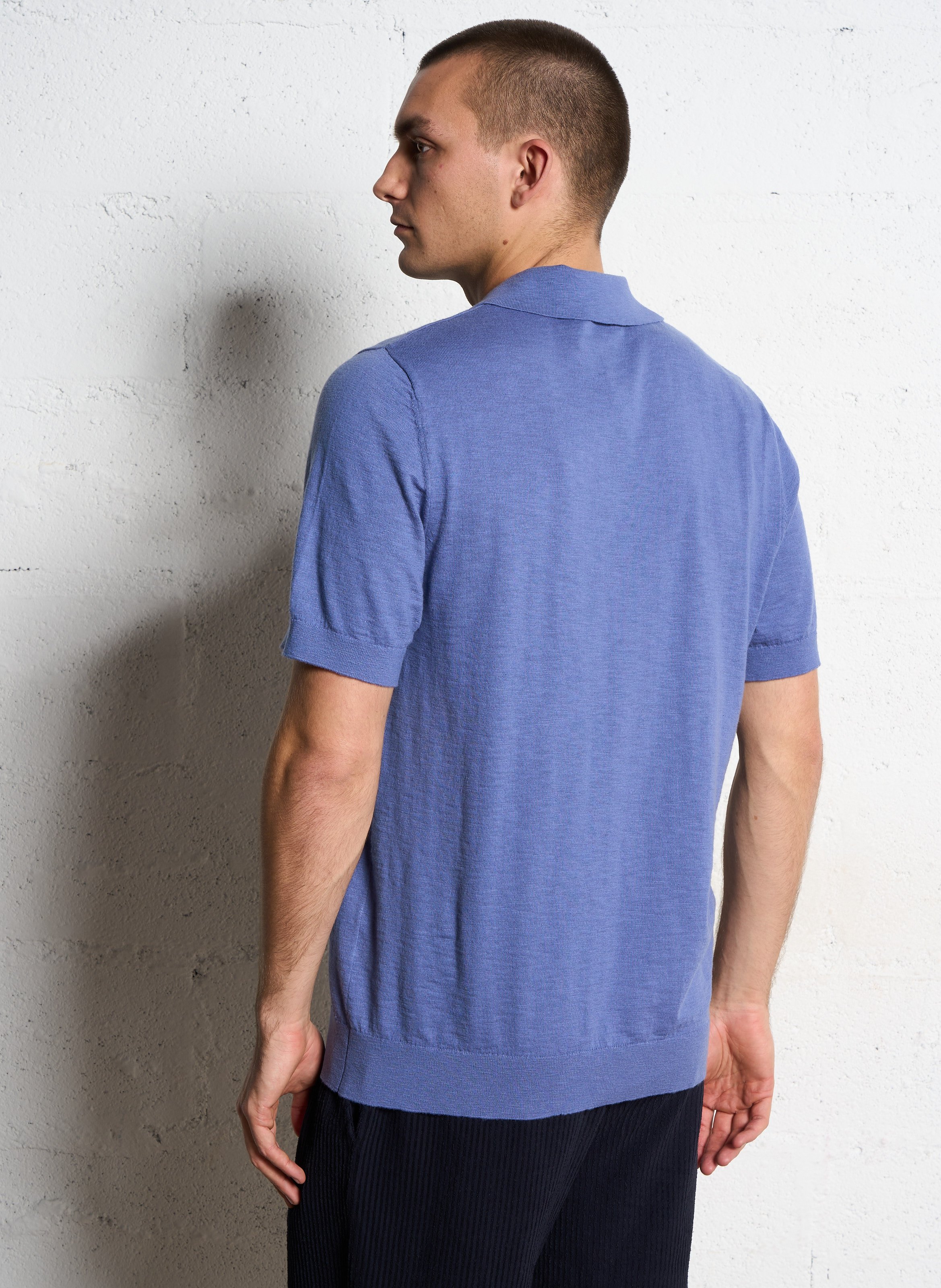Polo manches courtes en maille flammée IKKS Bleu
