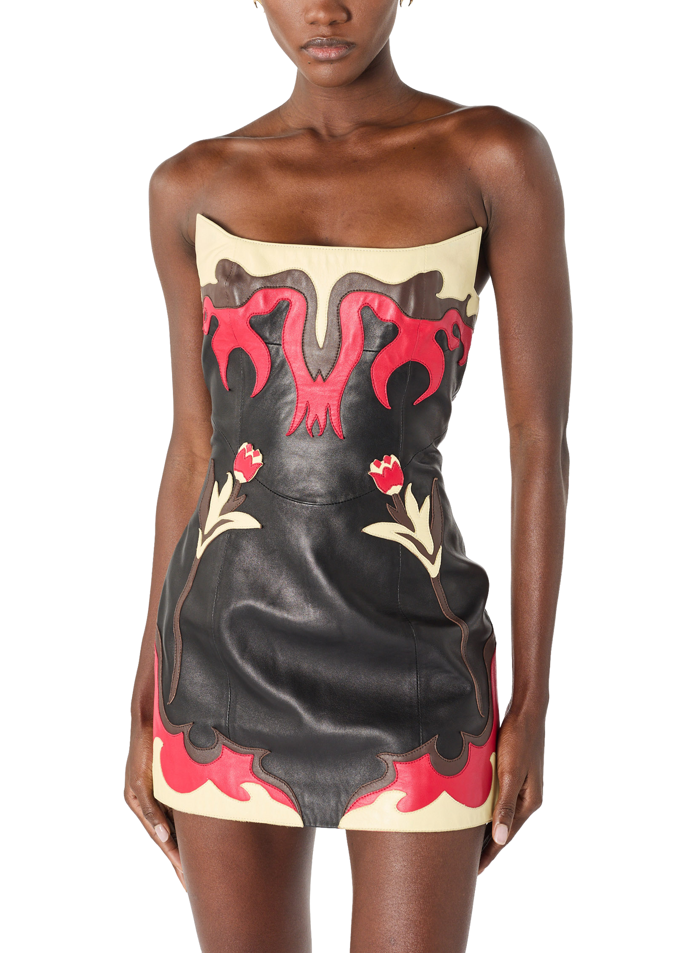 Mini-robe bustier en cuir avec patchs floraux MARINE SERRE Zwart