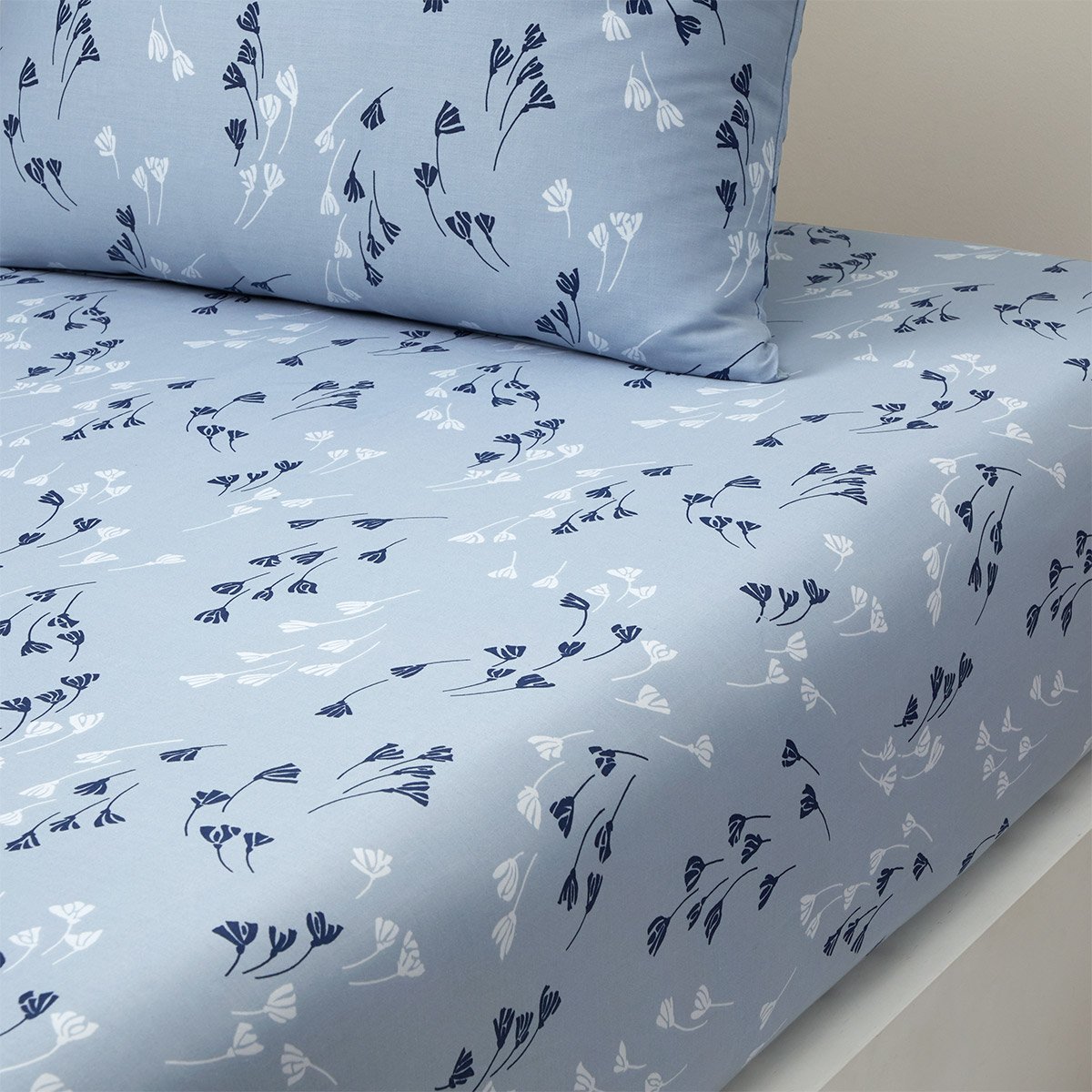 Drap housse en satin de coton, valerian BOSS HOME Bleu