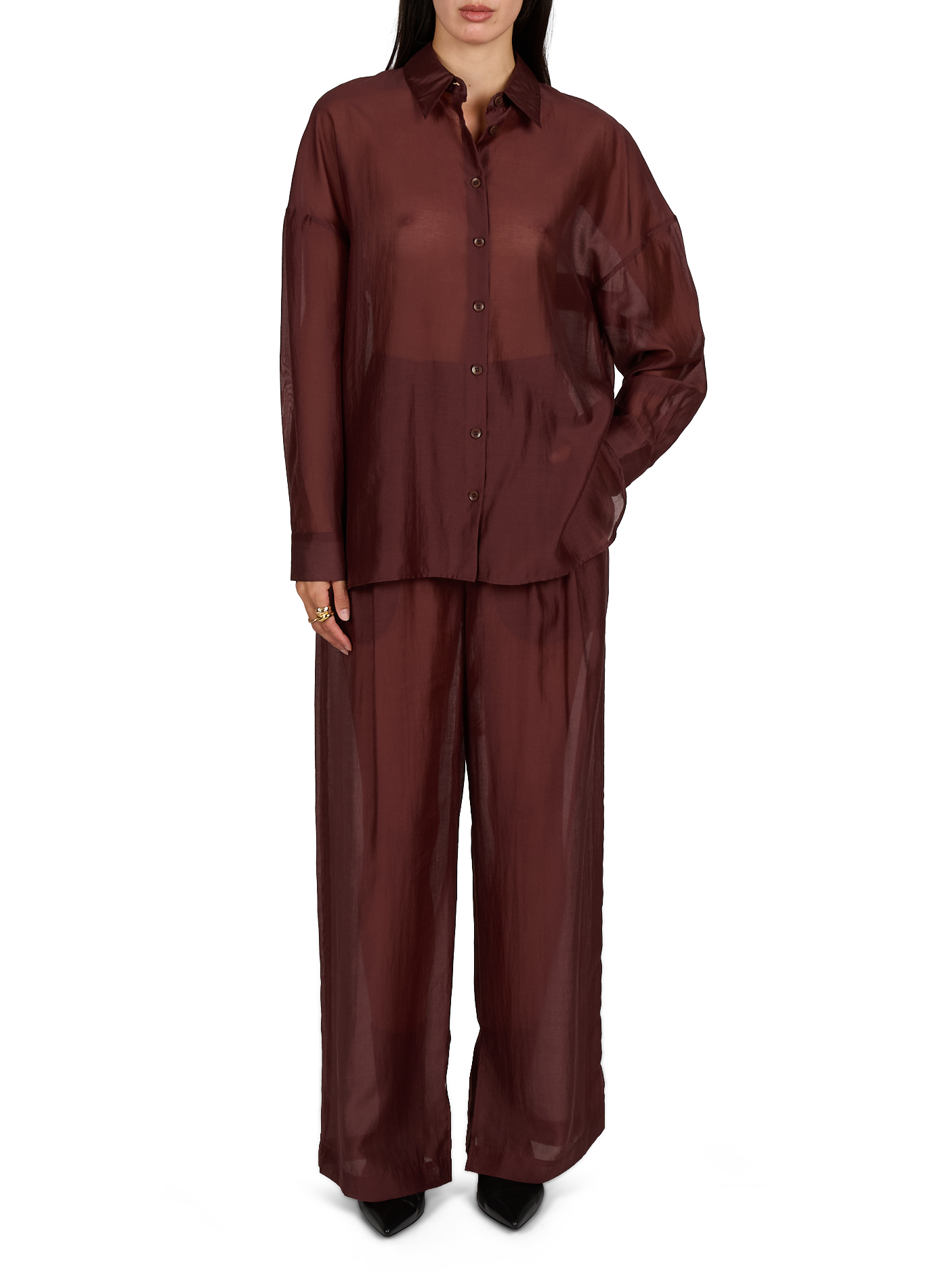 Pantalon large taille haute TIBI Marron