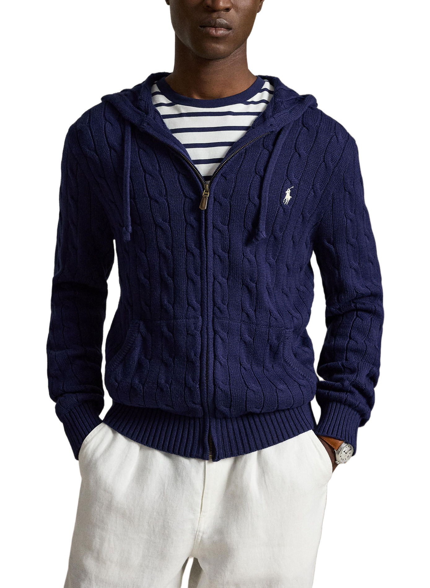 Zip-up hoodie in twisted cotton knit POLO RALPH LAUREN Blue
