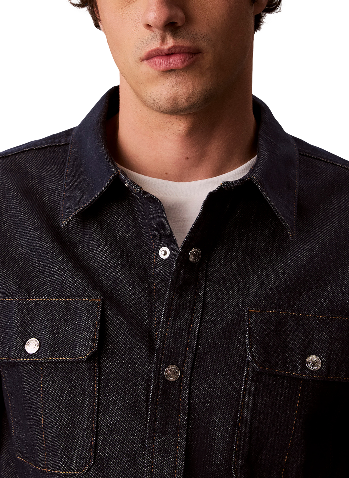 Chemise col classique en denim de coton CALVIN KLEIN Bleu
