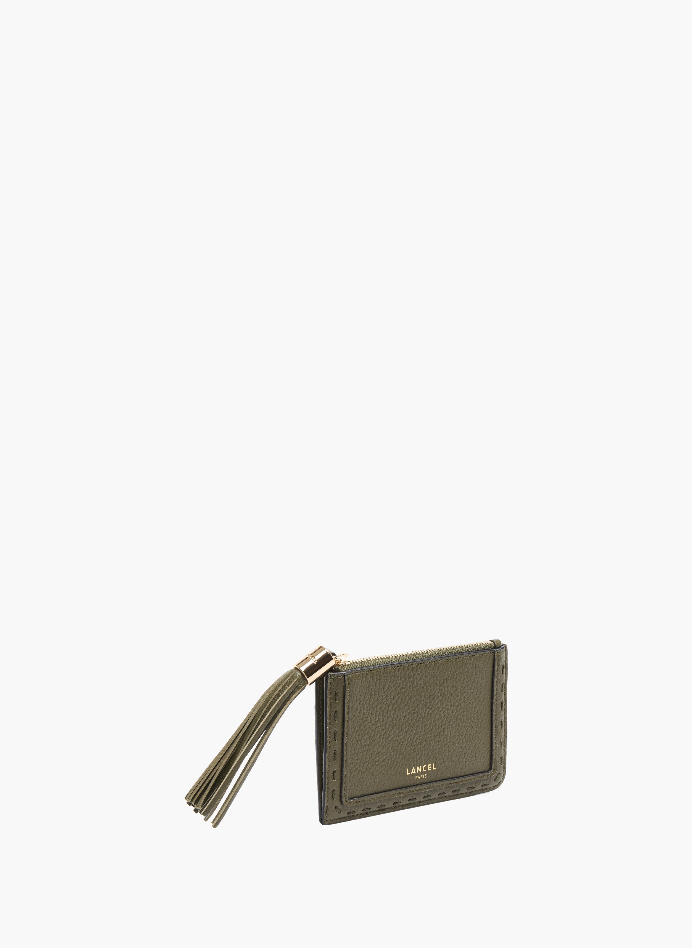 Porte-cartes lancel premier flirt l-zip avec soufflette, cuir de vachette grainé, vert kaki foncé LANCEL Violet