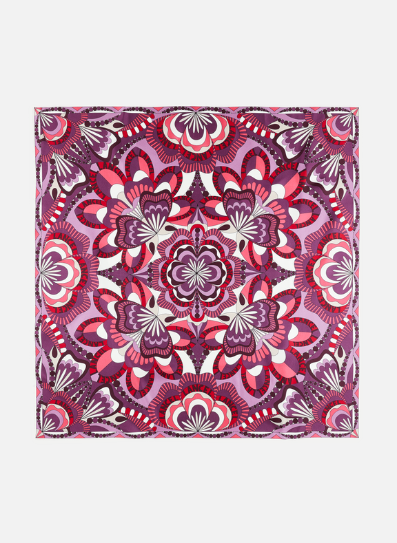LANCEL Floral silk square scarf Pink