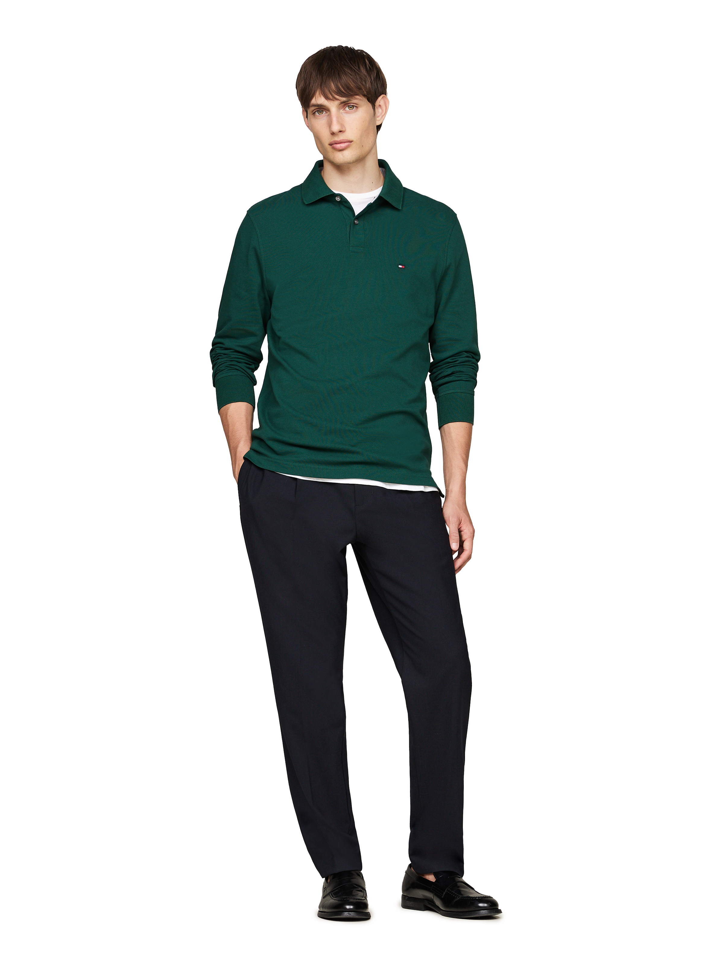 Polo manches longues en coton TOMMY HILFIGER Vert