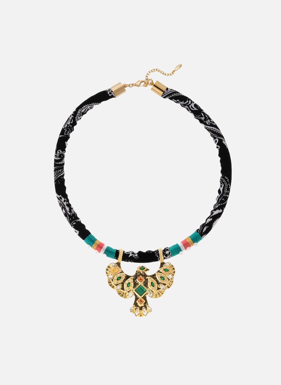 Collier ras de cou en tissu avec pendentif central teeby Doré by HIPANEMA HIPANEMA Collier ras de cou en tissu avec pendentif central teeby Doré