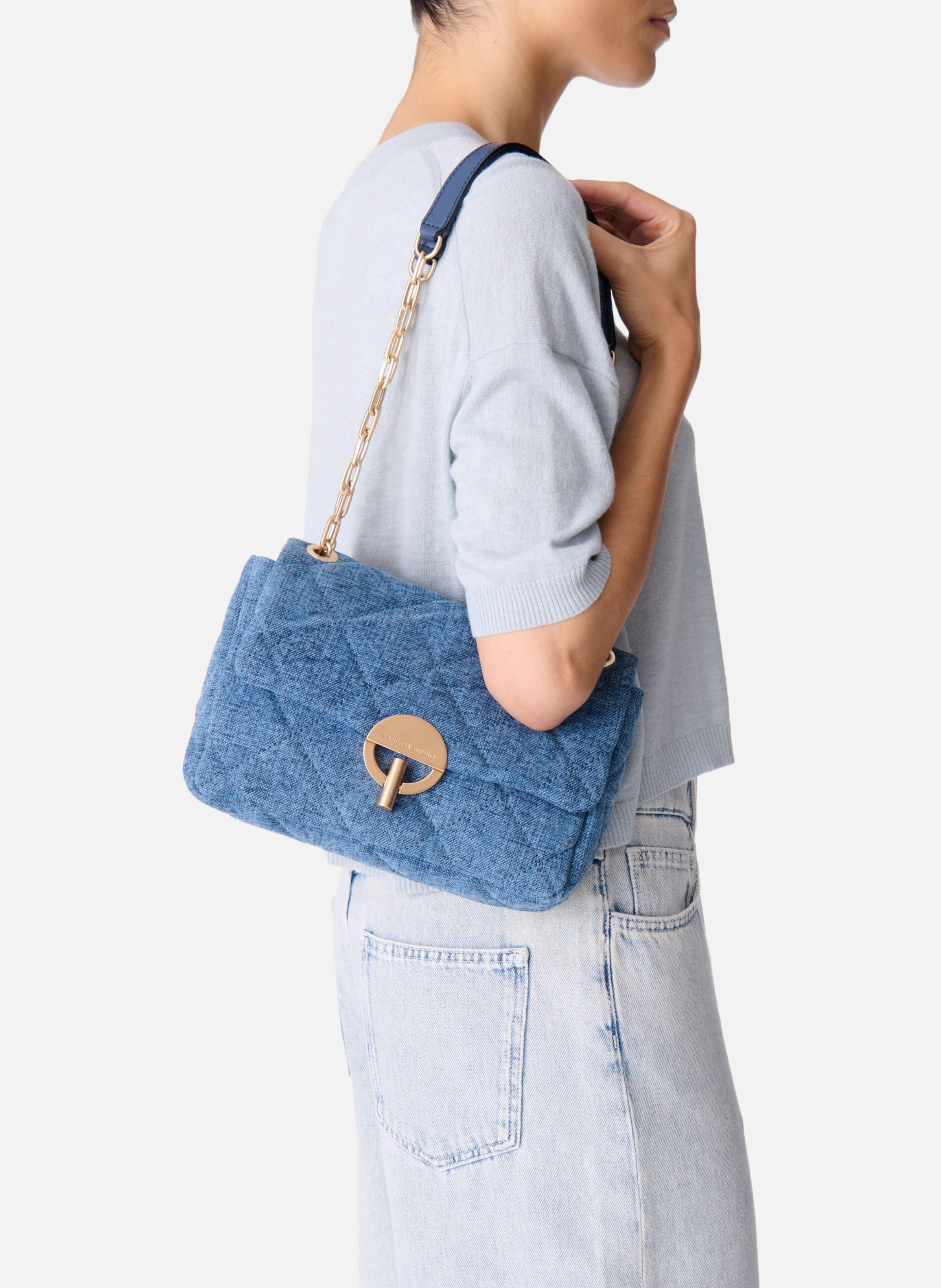 Grand sac moon en lin VANESSA BRUNO Bleu