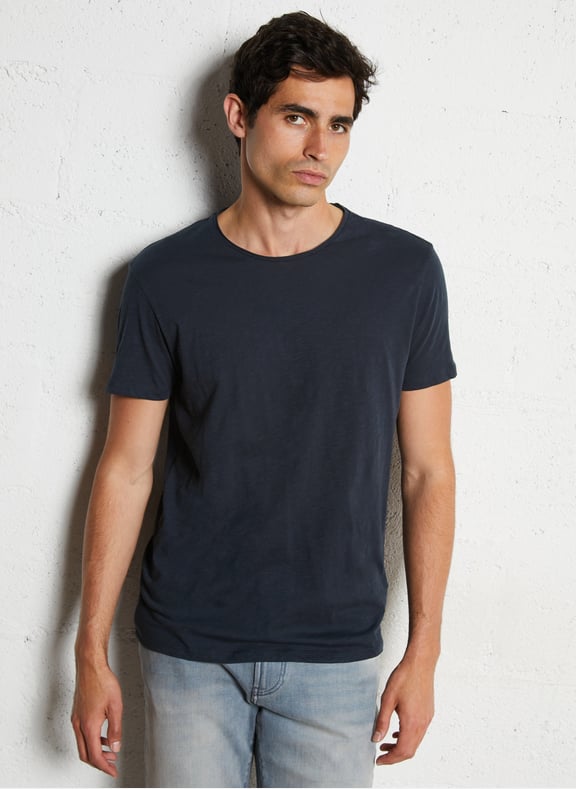 Tee-shirt droit col rond en coton Bleu by IKKS IKKS Tee-shirt droit col rond en coton Bleu