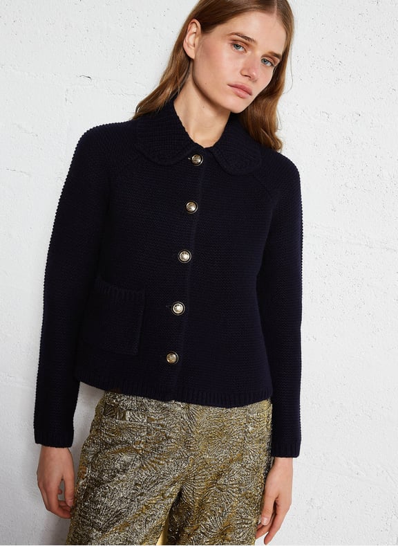 Cardigan col claudine en coton mélangé gabriel Bleu by BA&SH BA&SH Cardigan col claudine en coton mélangé gabriel Bleu
