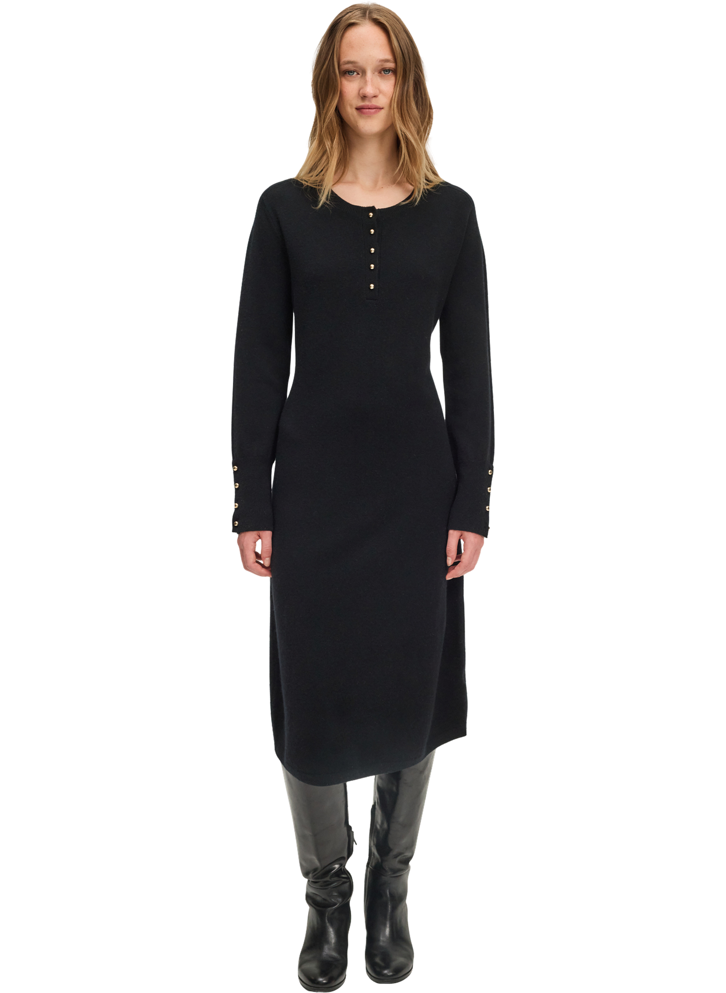 Robe noire en laine à boutons dorés - lovina PABLO Noir