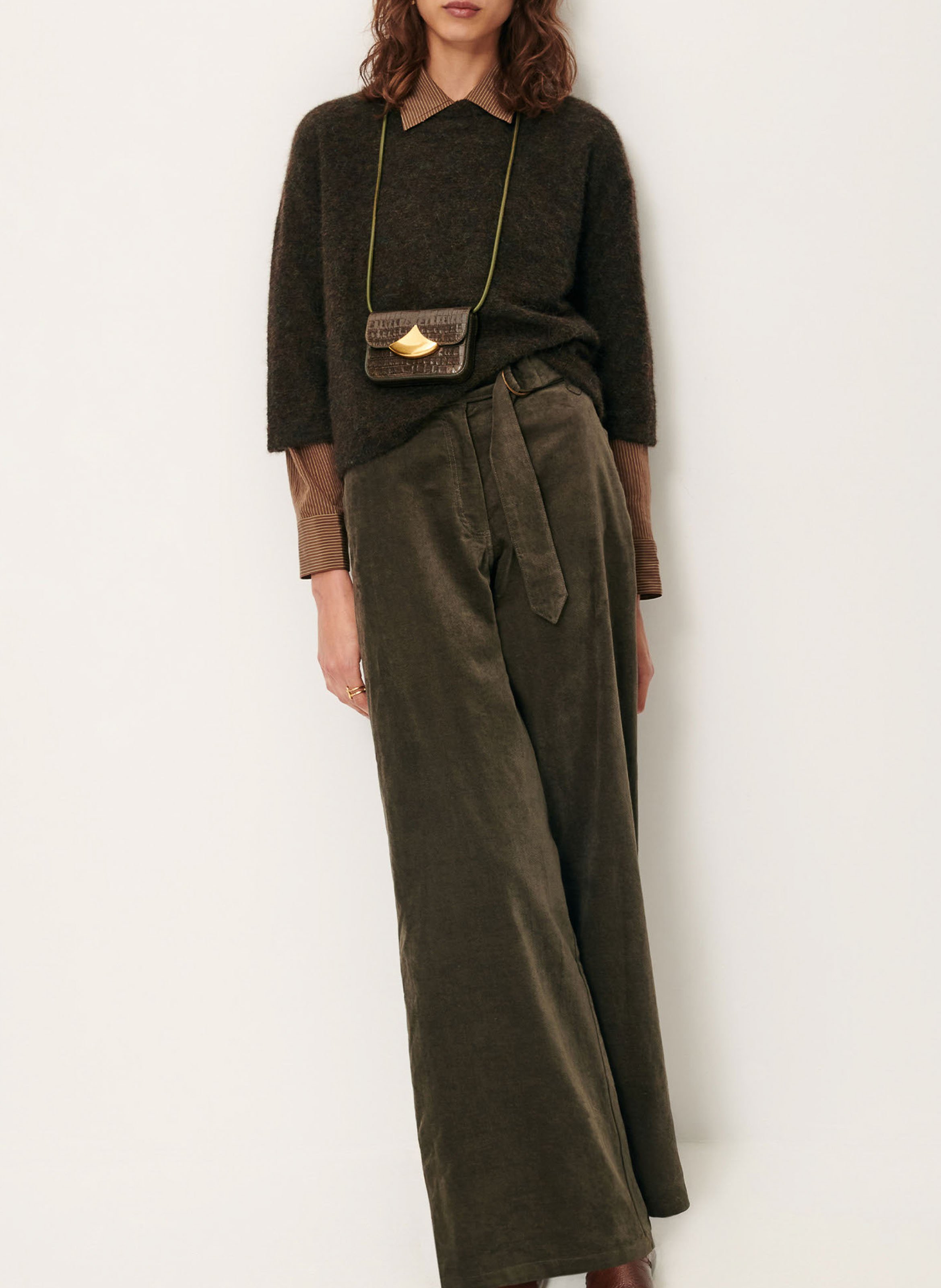 Pull oversize col rond en laine mélangée london SESSUN Marron