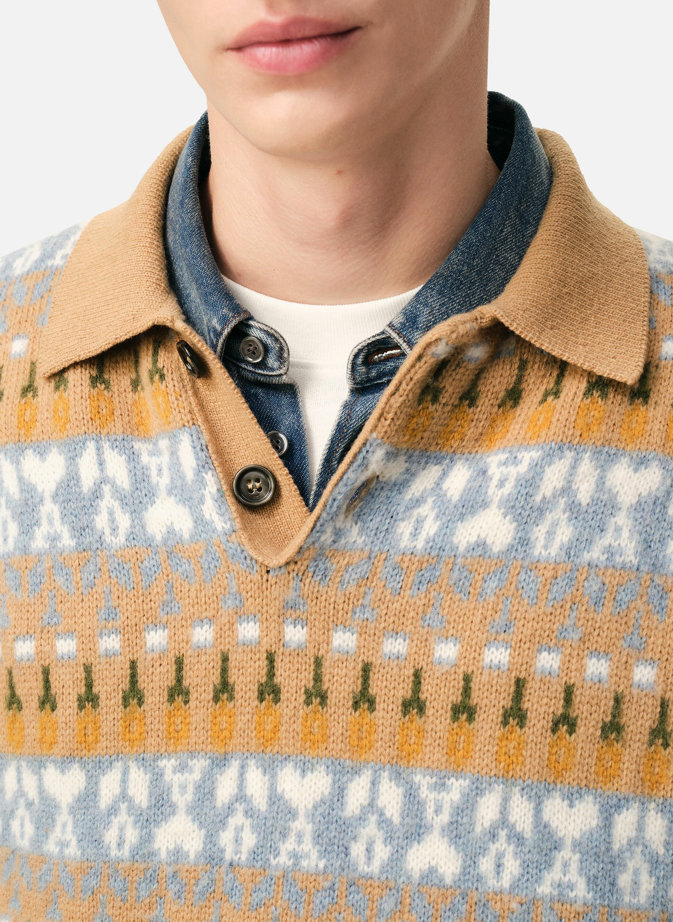 Polo jacquard en laine unisexe AMI PARIS Marron