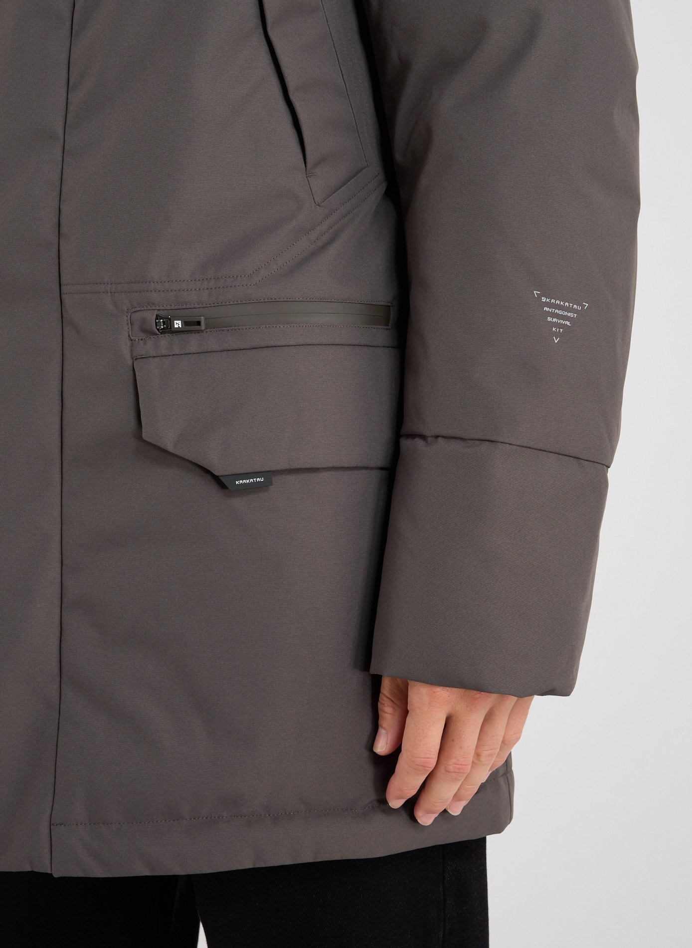Straight parka with removable hood KRAKATAU Grey