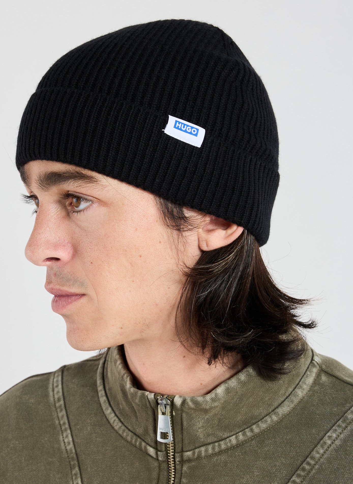 Bonnet côtelé à revers HUGO BLUE Noir