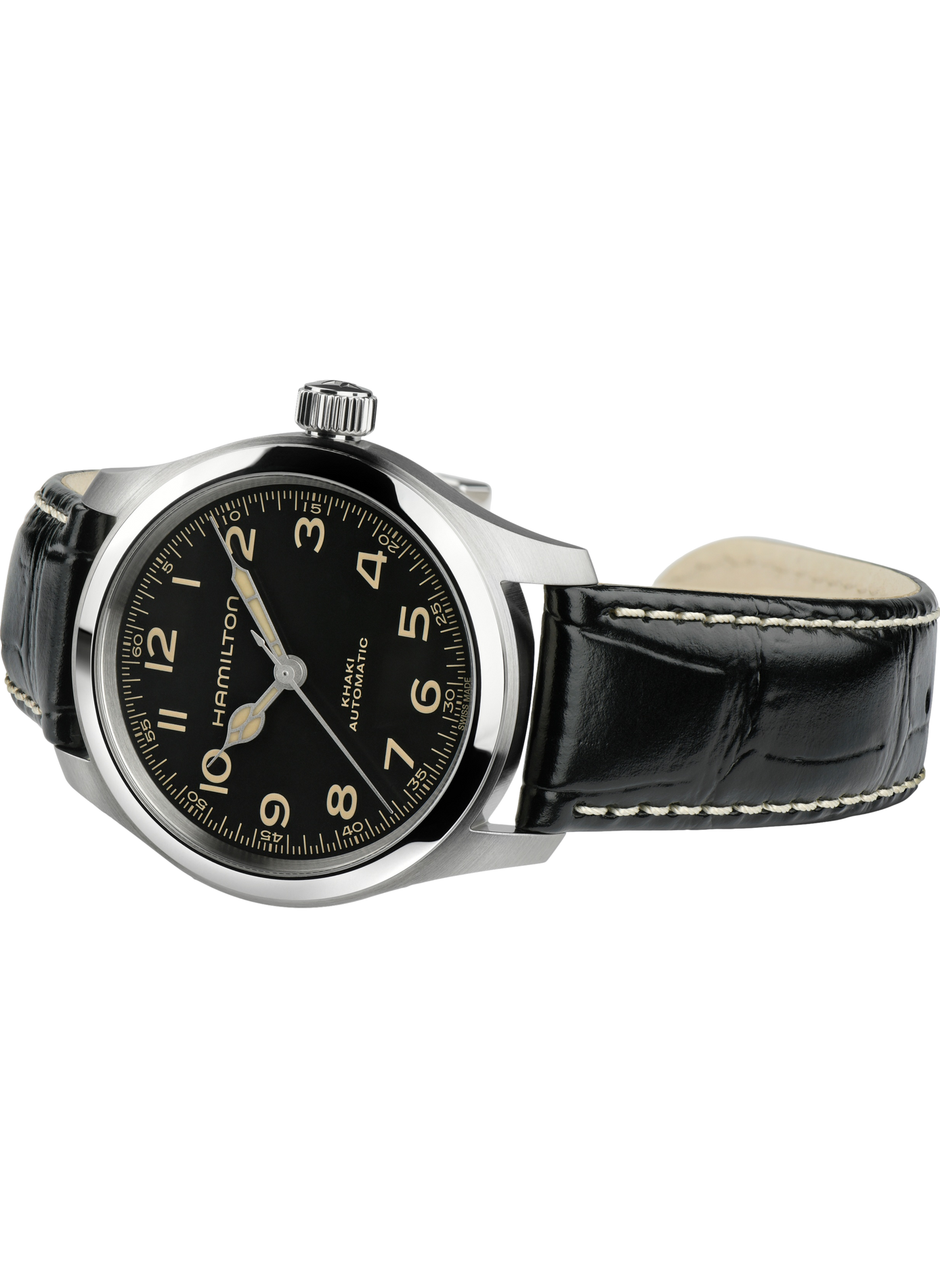 Montre automatique en cuir et acier inoxydable HAMILTON Noir