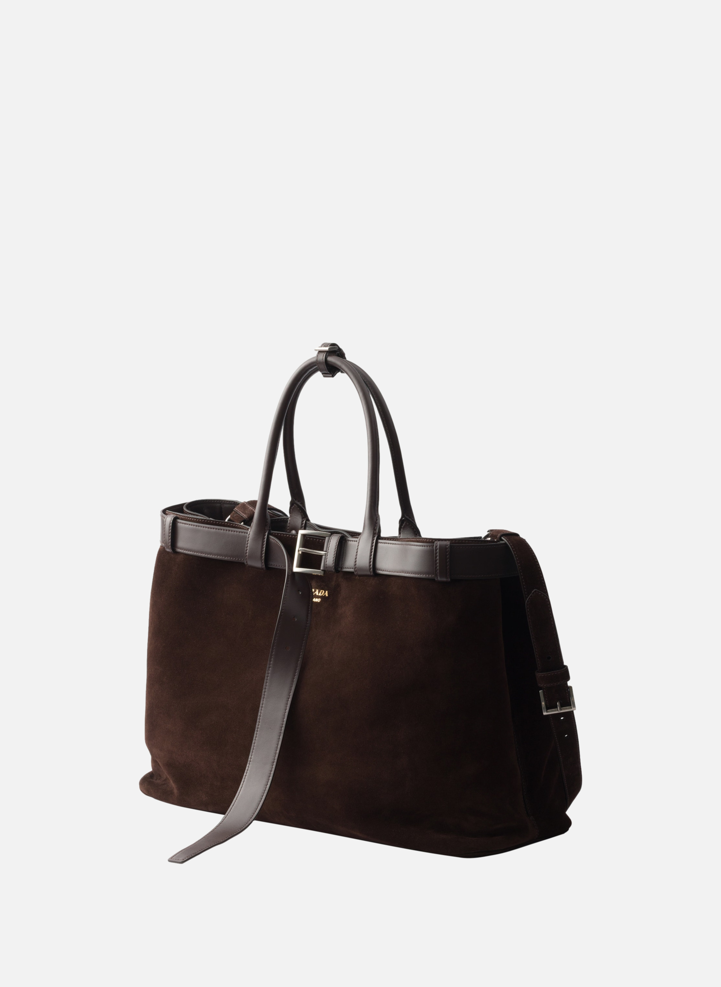 Sac prada buckle en suède avec ceinture PRADA Marron