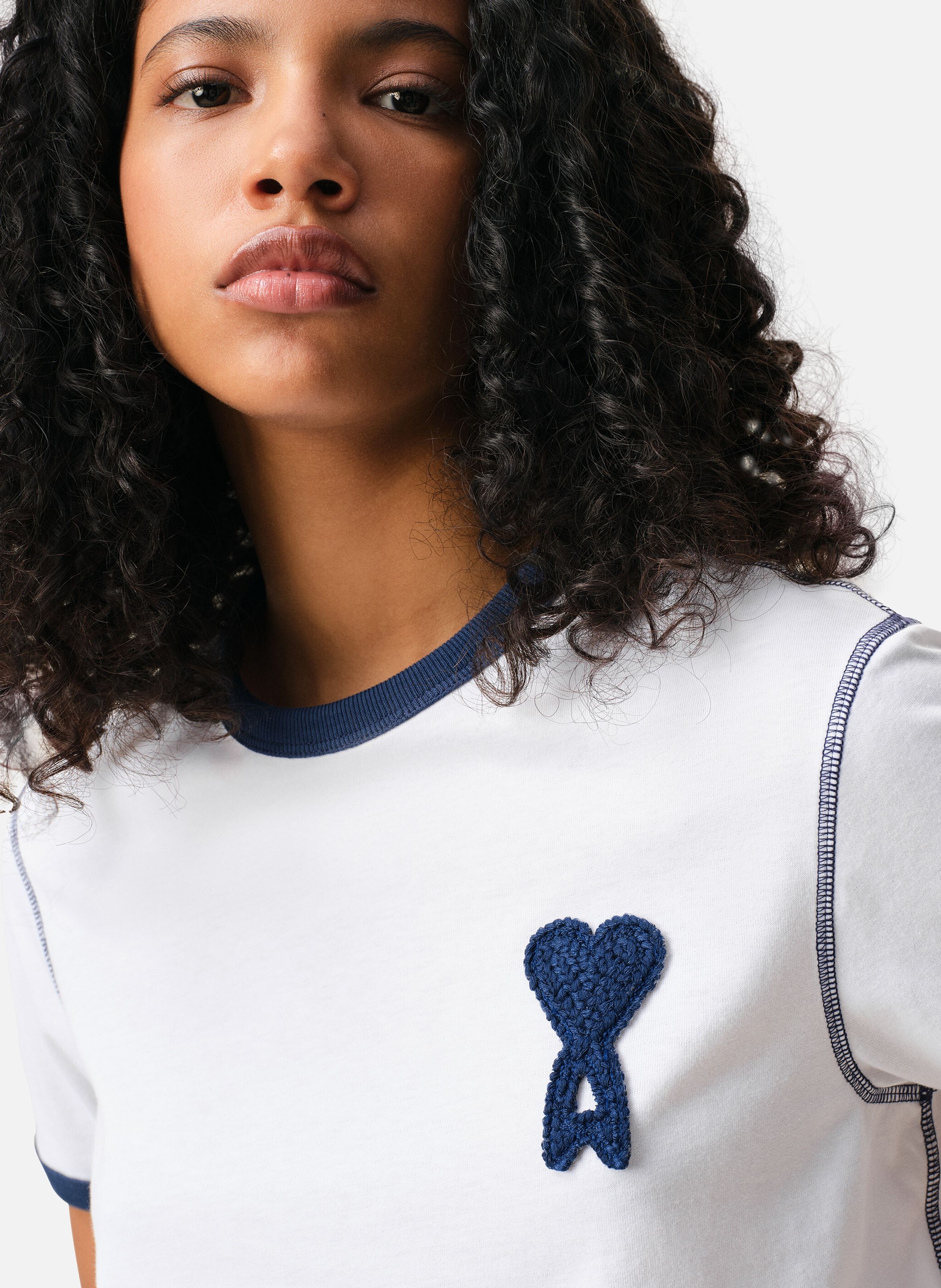T-shirt ami de coeur en crochet unisexe en coton AMI PARIS Blanc