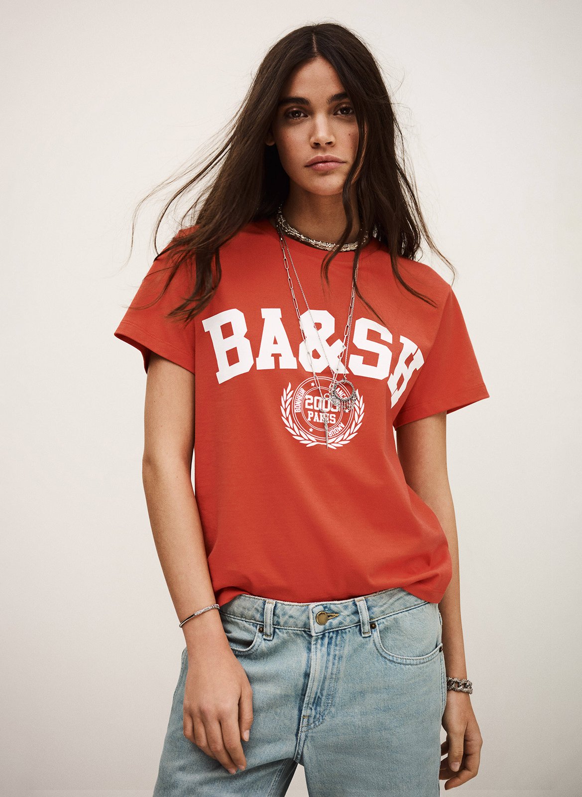 Tee-shirt droit sérigraphié en coton ioni BA&SH Rouge