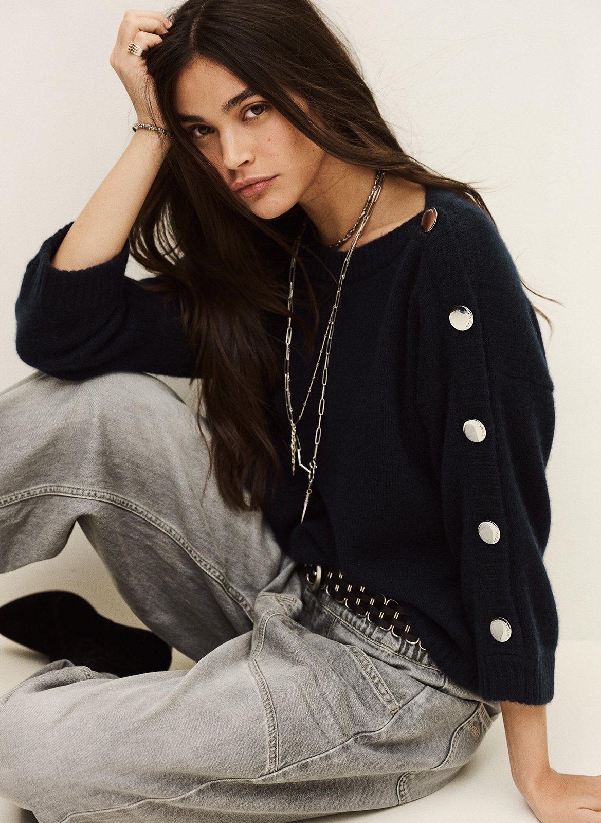 Pull droit col rond en cachemire classy BA&SH Bleu