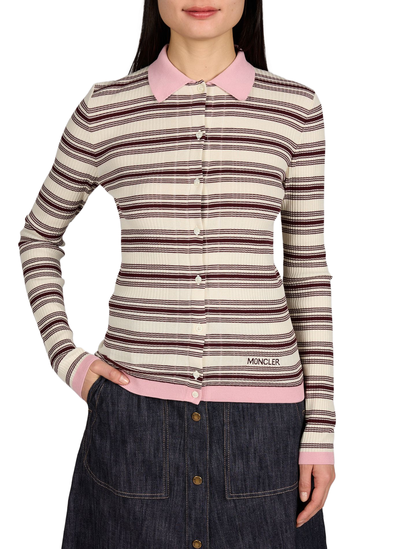 Polo manches longues à rayures en coton MONCLER Bleu