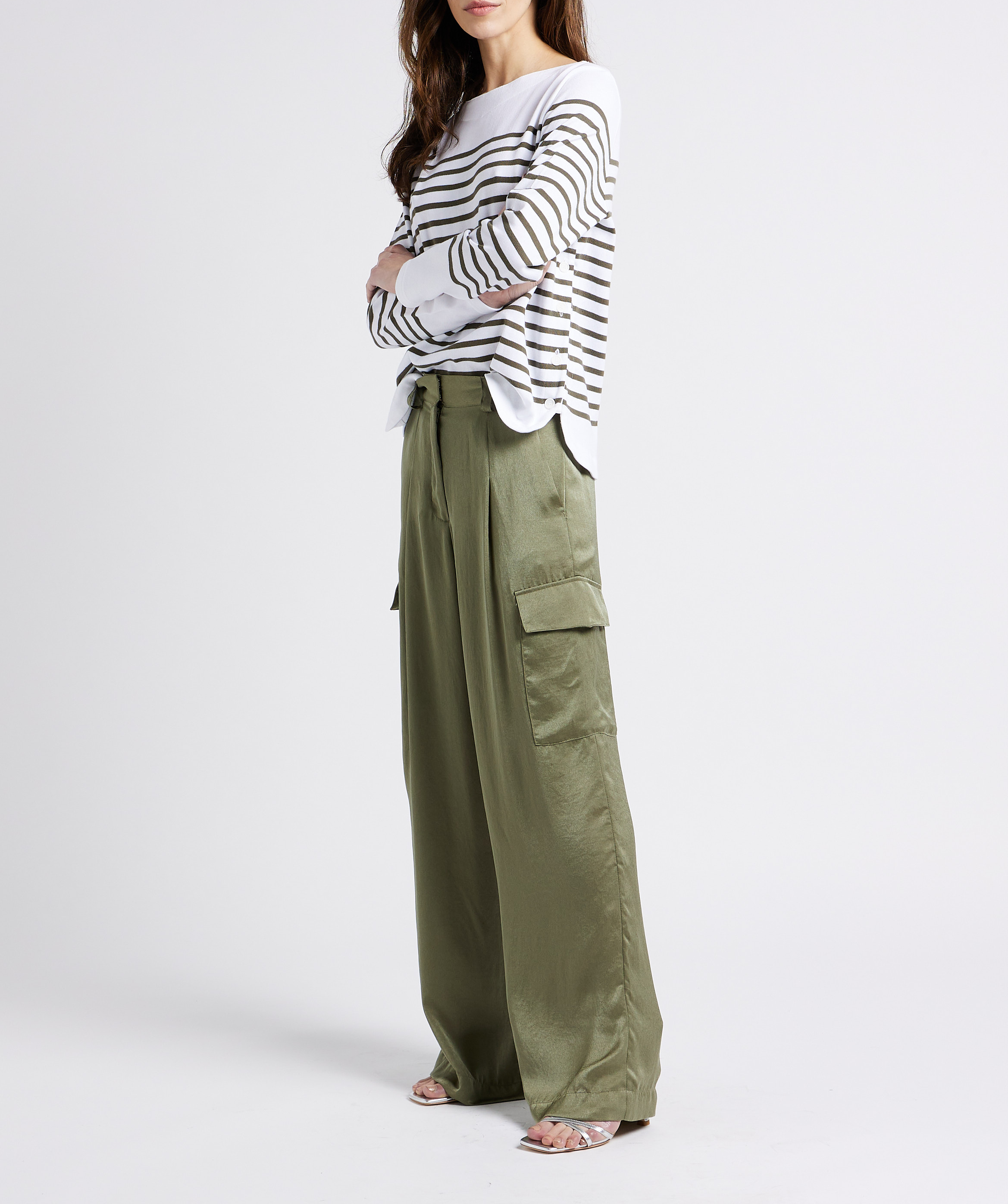 Pantalon large effet satiné cary BA&SH Kaki