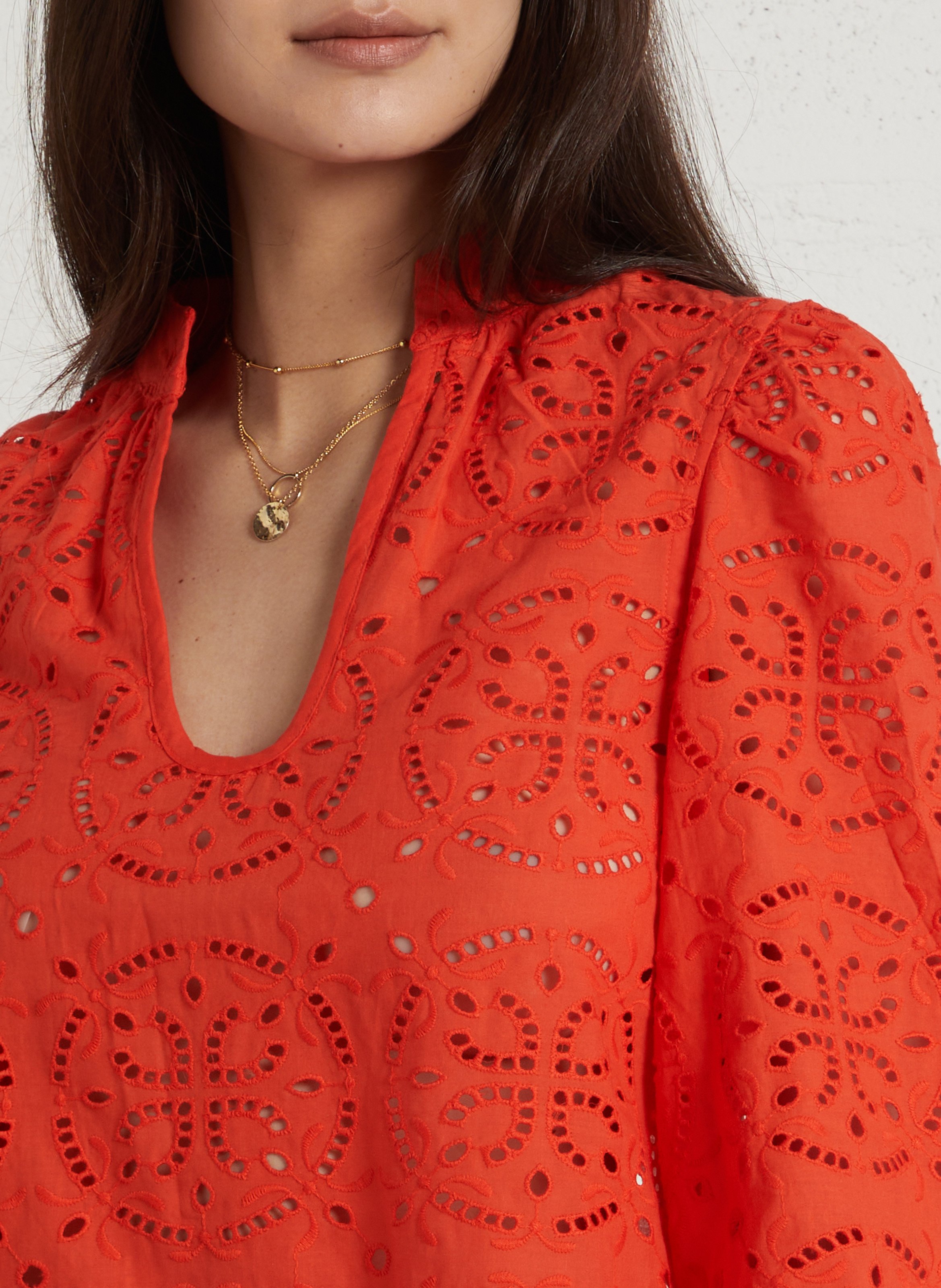 Top manches 3/4 brodé delylia Rouge