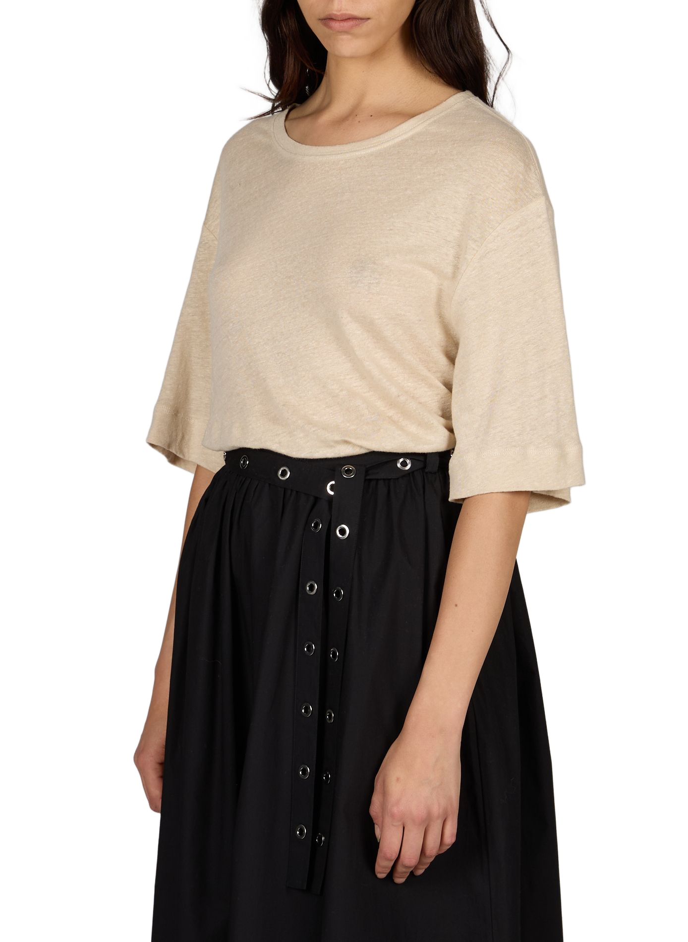 T-shirt Emma à col rond en lin BOSS Beige