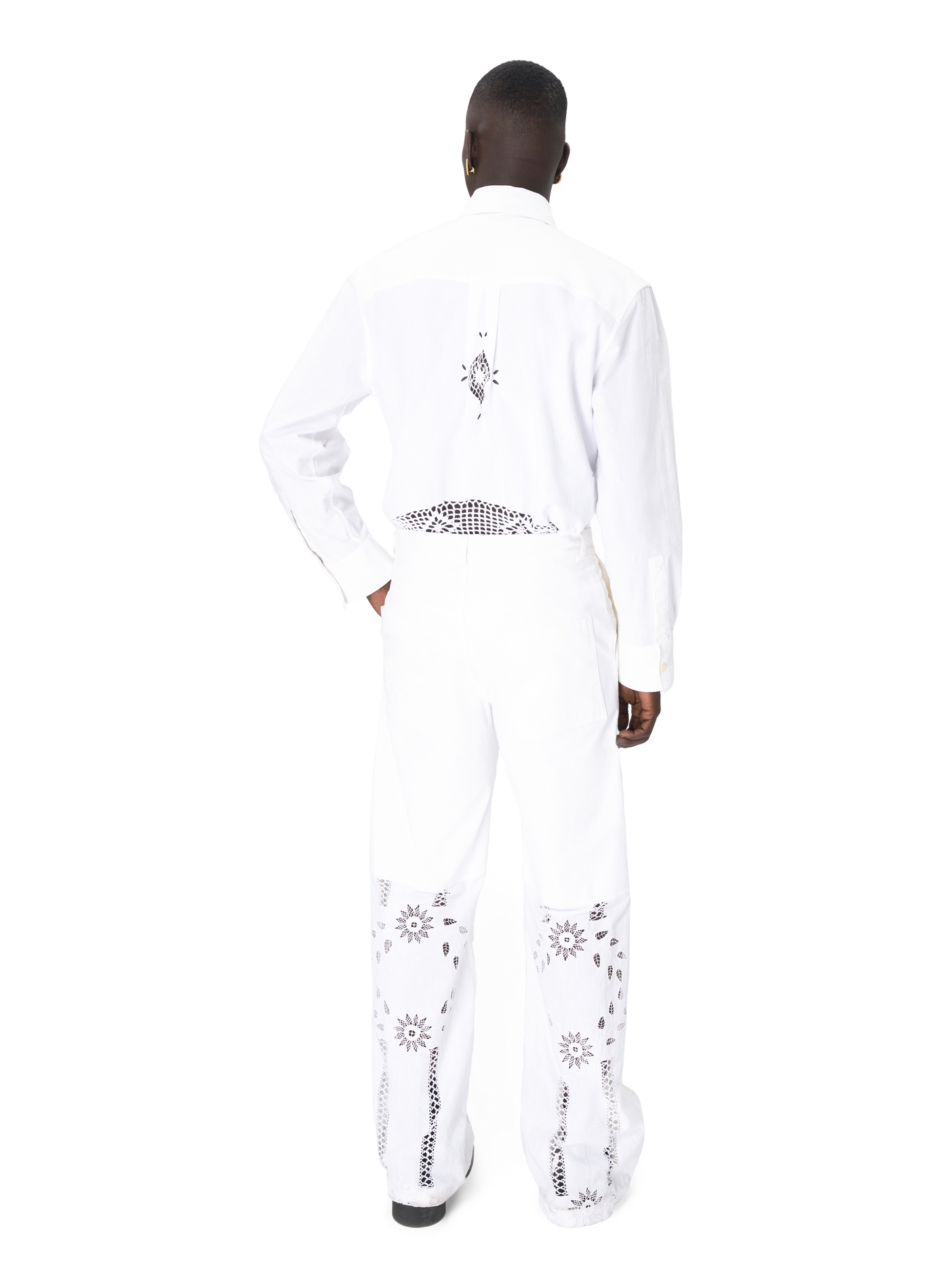 Chemise manches longues en linge de maison regenerated unisexe MARINE SERRE Blanc