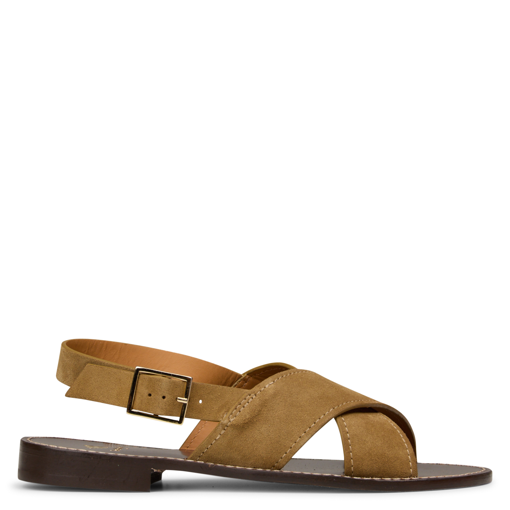 Sandales plates en cuir velours zita BOBBIES Kaki
