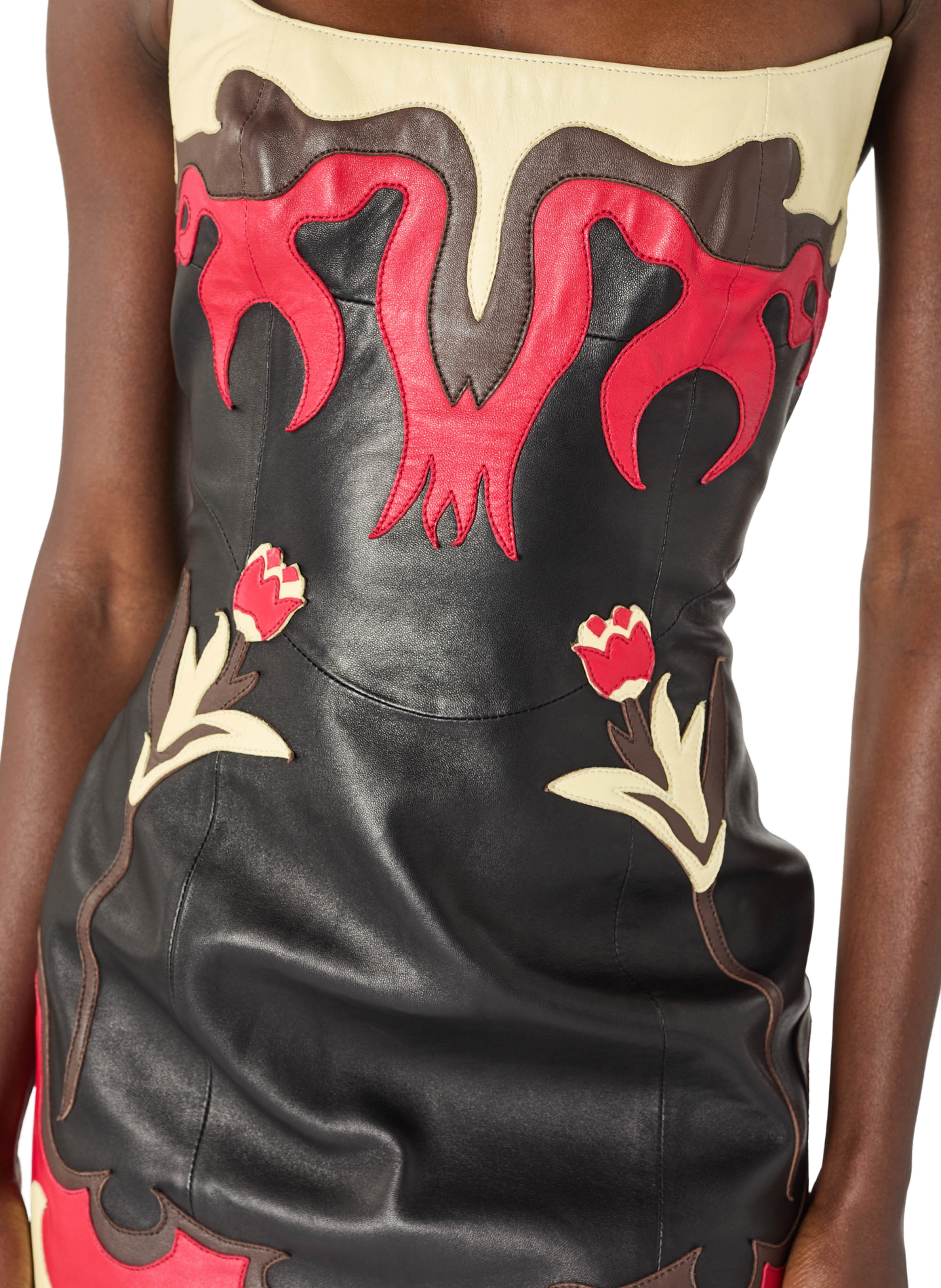 Mini-robe bustier en cuir avec patchs floraux MARINE SERRE Zwart