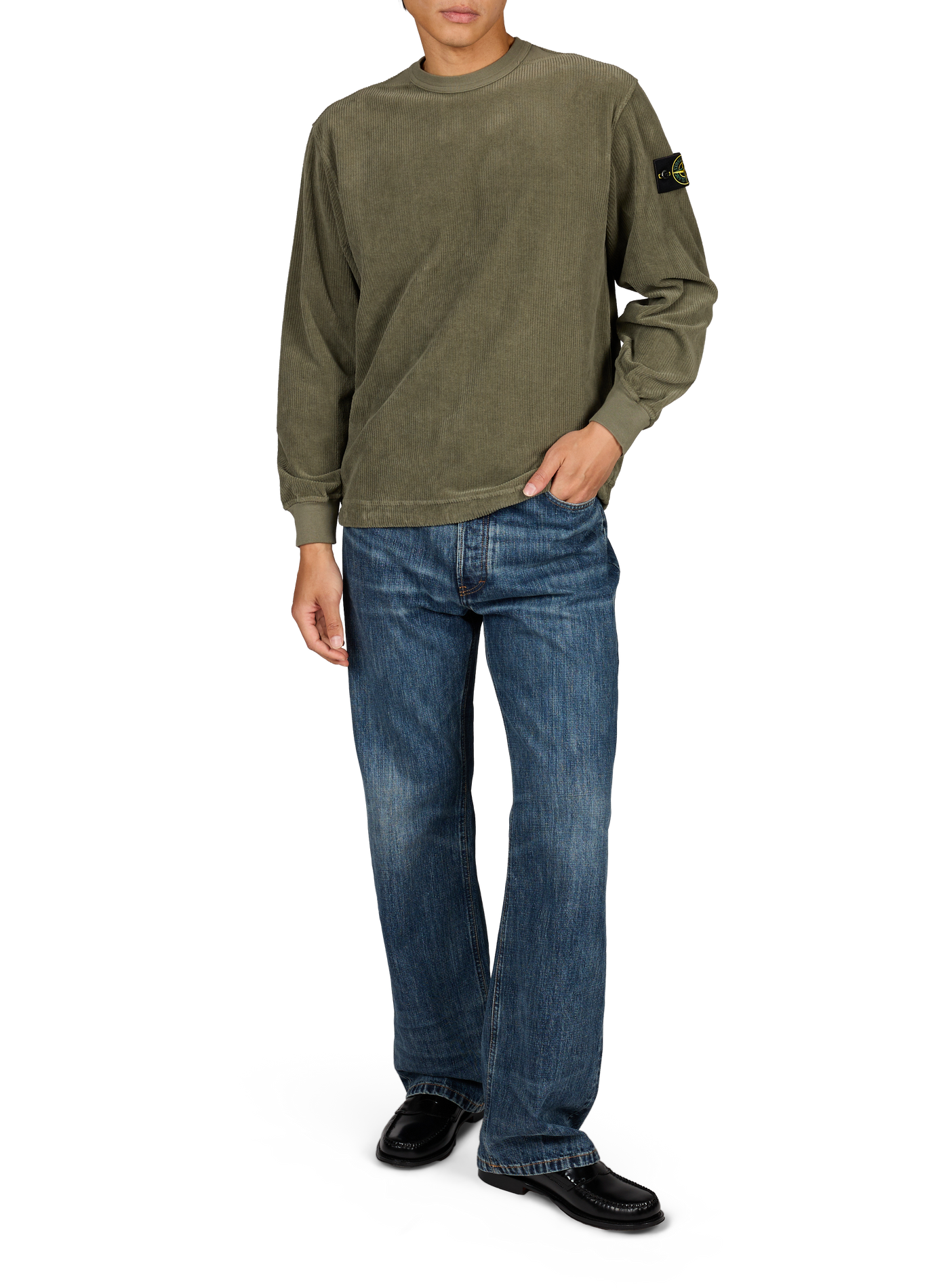 Round neck sweatshirt in velvet STONE ISLAND Khaki