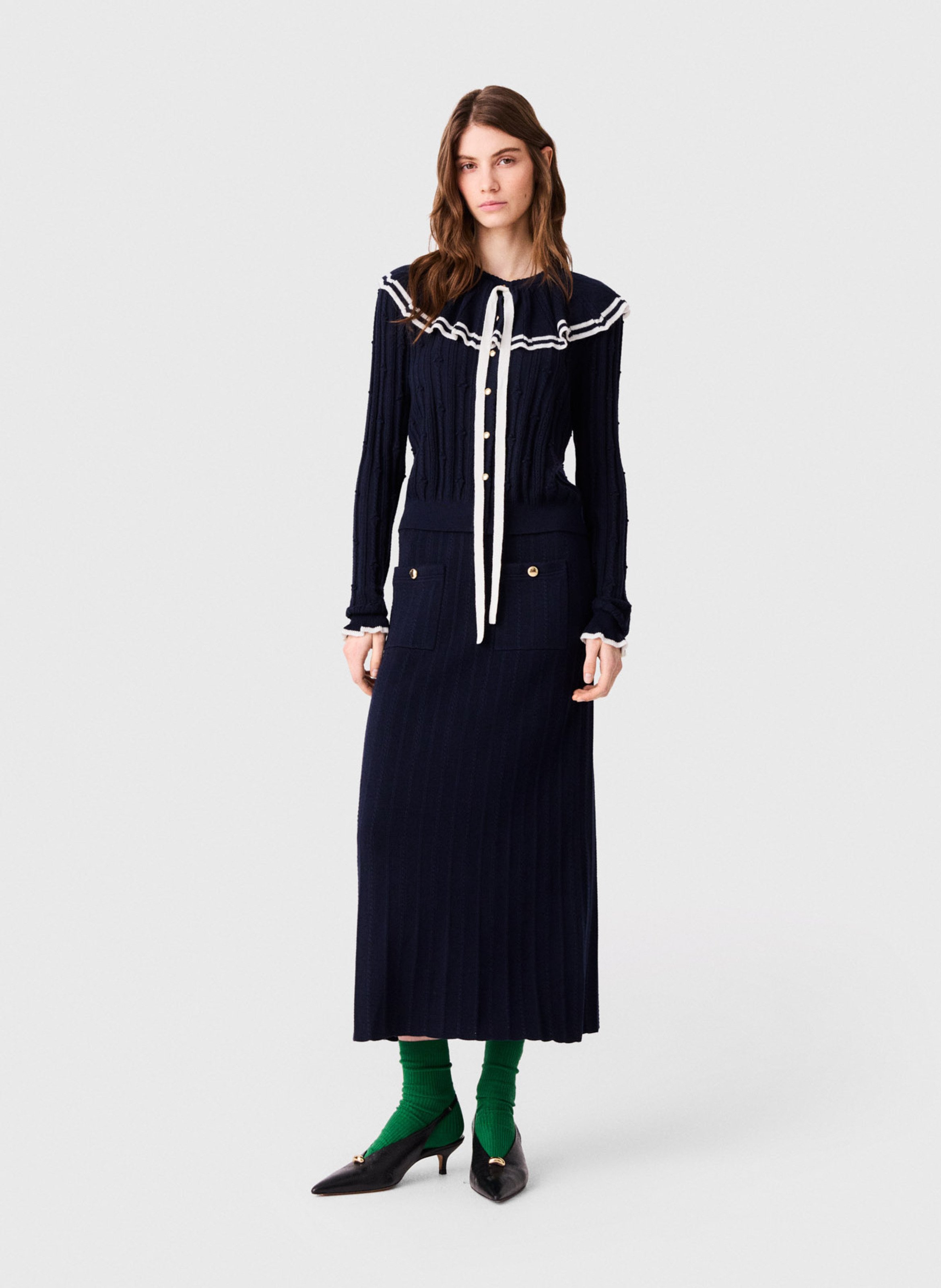 Jupe longue côtelée MAJE Bleu