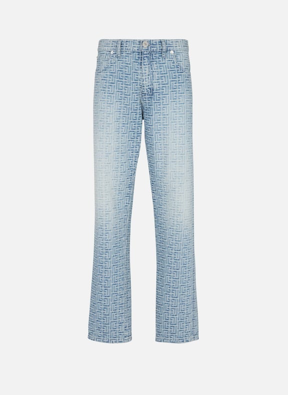 Jean en denim jacquard monogramme Bleu by BALMAIN BALMAIN Jean en denim jacquard monogramme Bleu