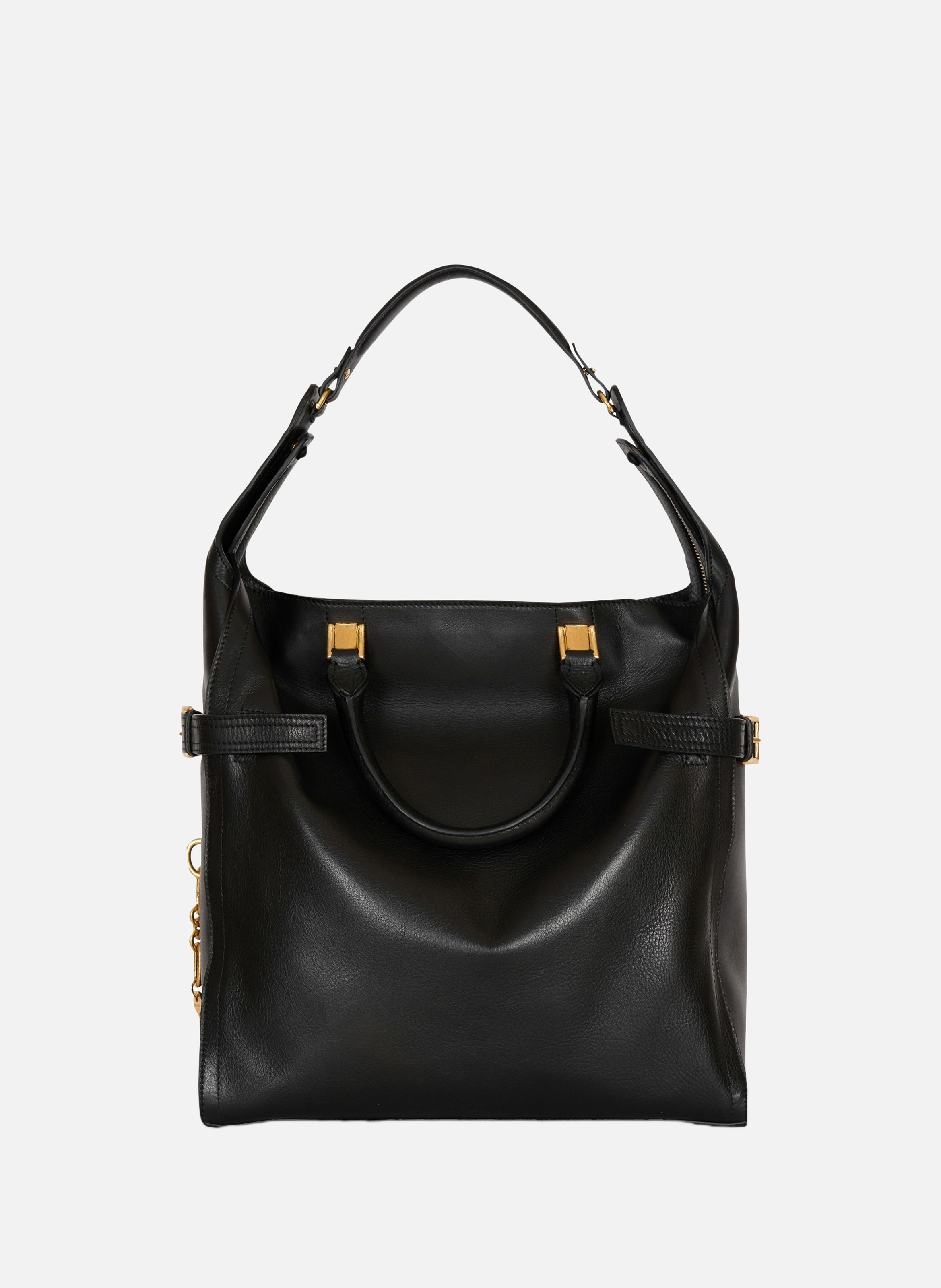 Sac cabas pulse large en cuir de veau ciré BALMAIN Noir