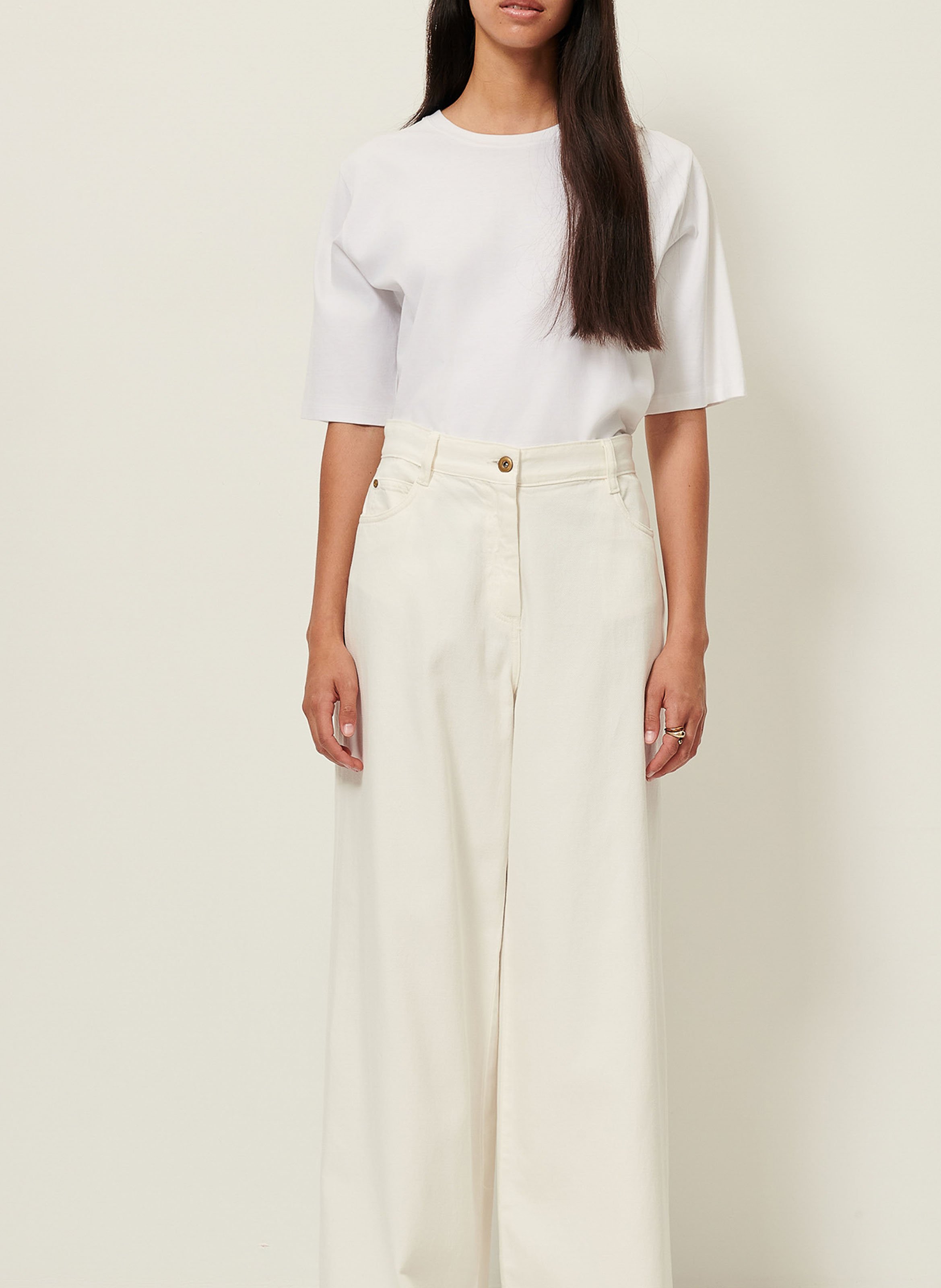 Jean large taille haute en coton dalt SESSUN Blanc