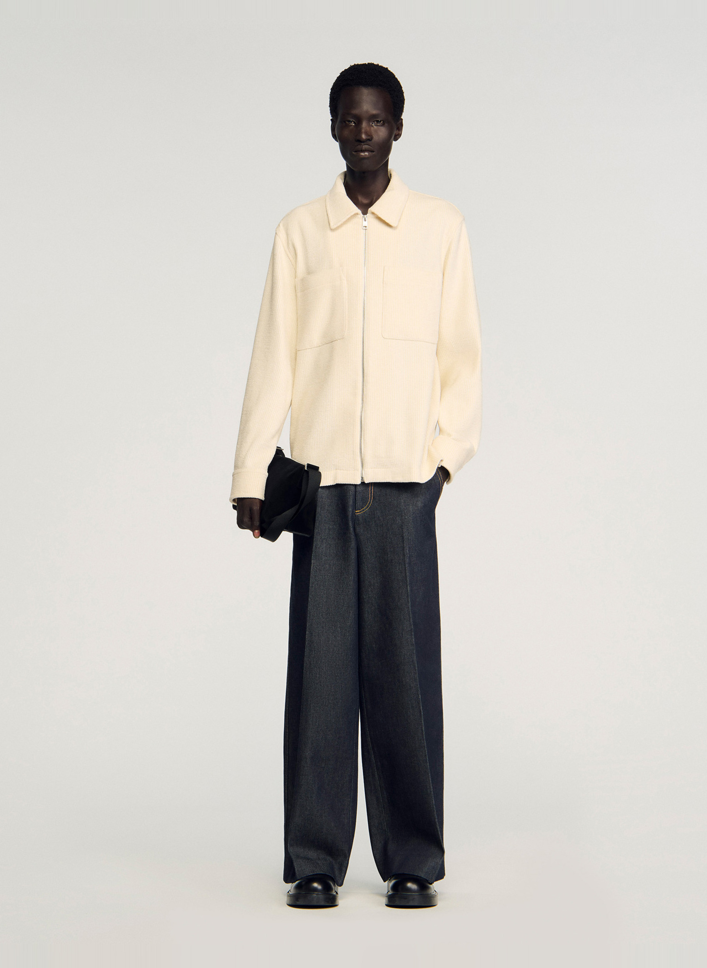 Veste droite zippée col chemise SANDRO Blanc