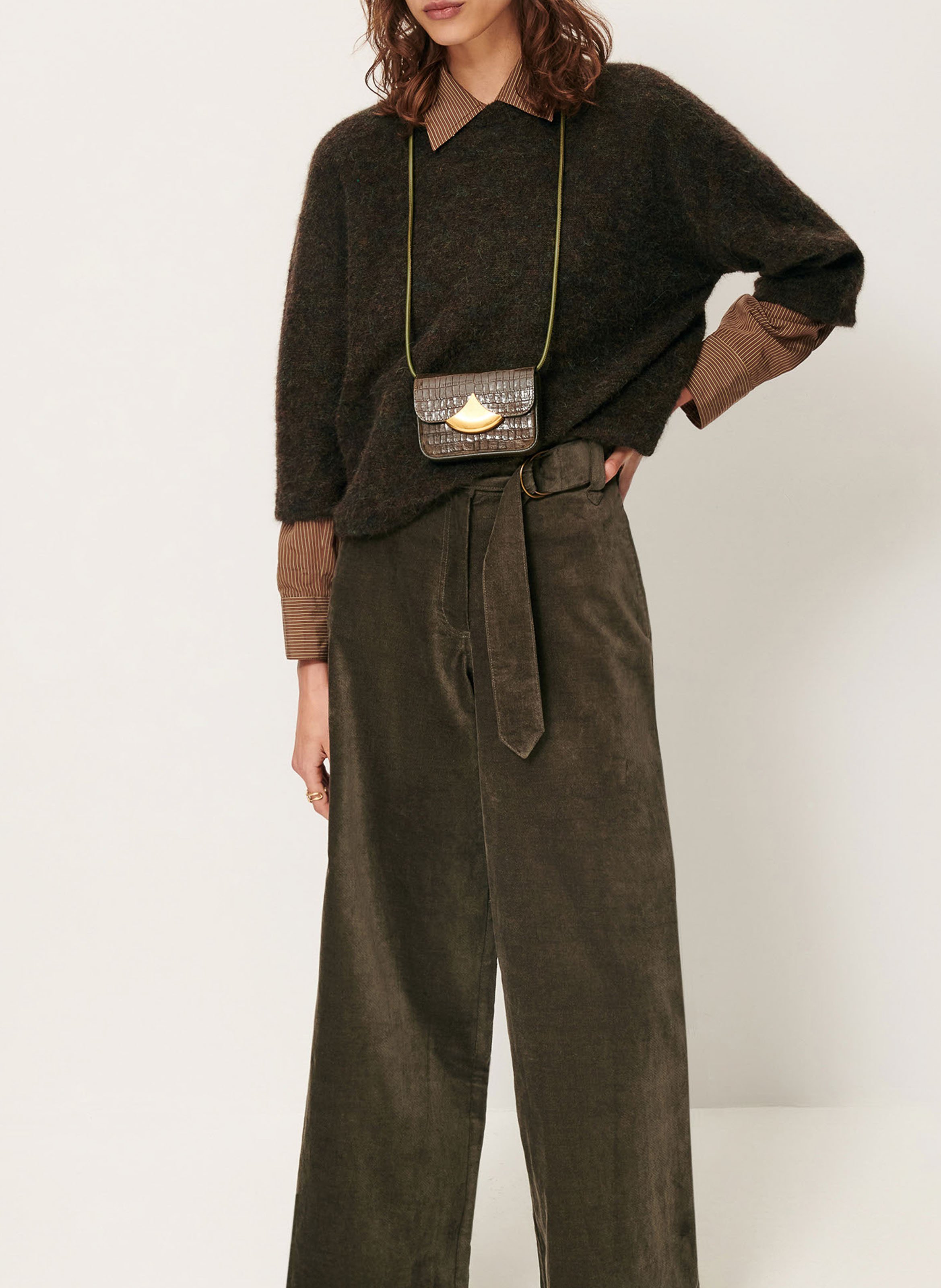 Pull oversize col rond en laine mélangée london SESSUN Marron