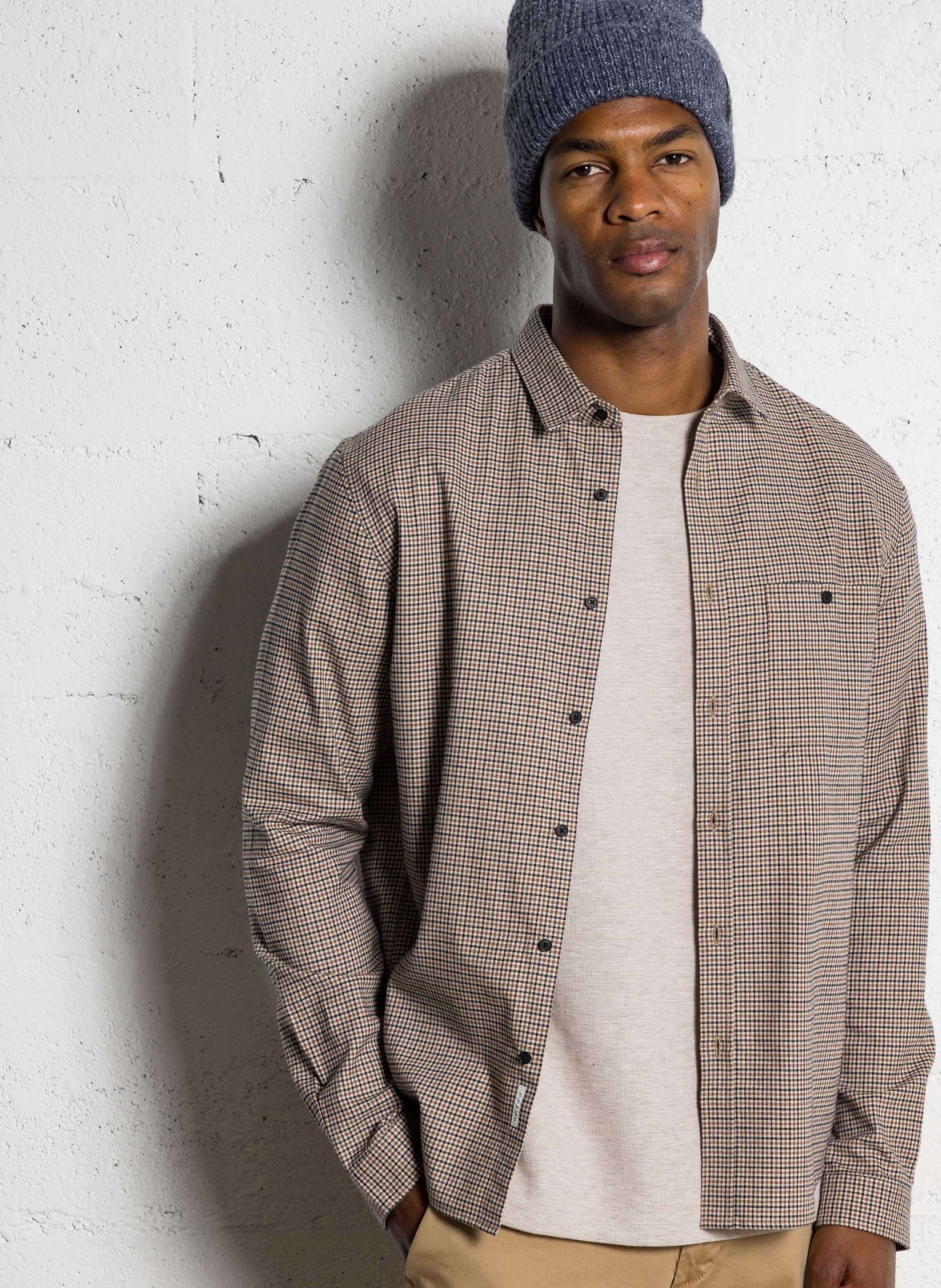 Chemise droite boutonnée à motifs IKKS Beige