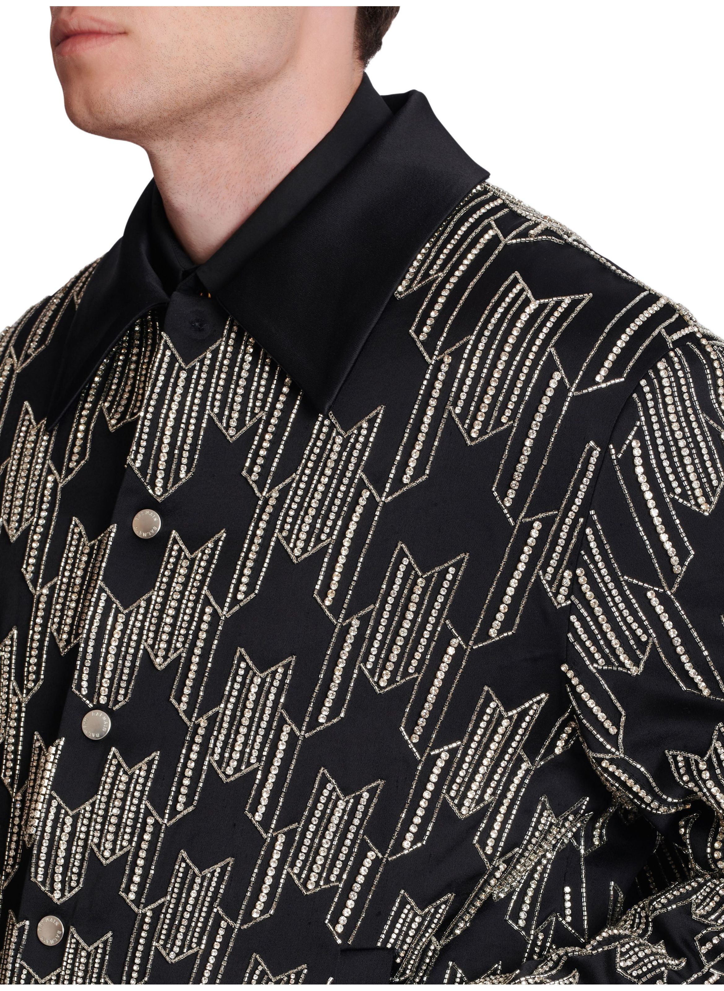 Bomber en satin avec cristaux brodés BALMAIN Noir