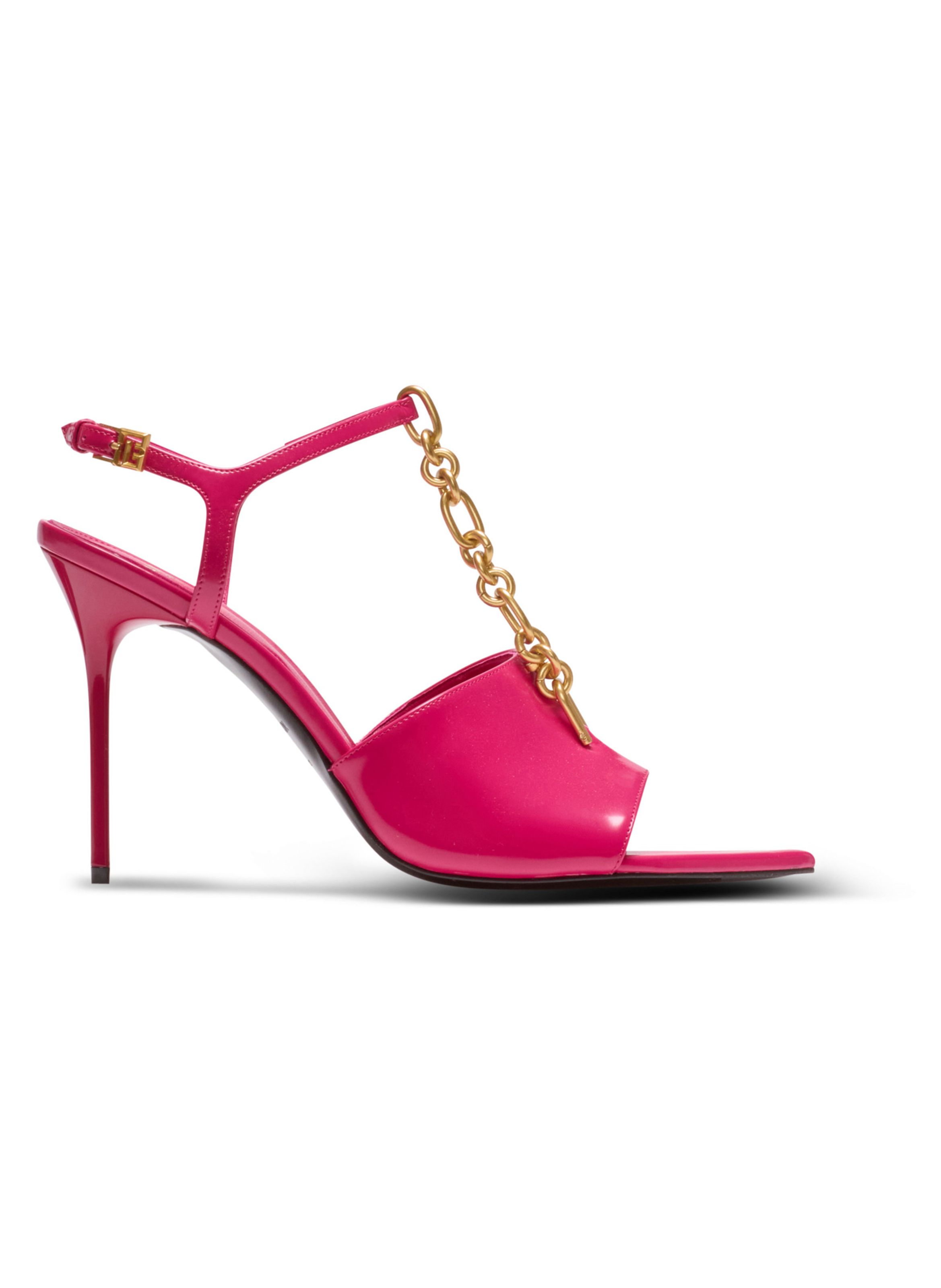 Sandales sync en cuir d’agneau brillant BALMAIN Rose