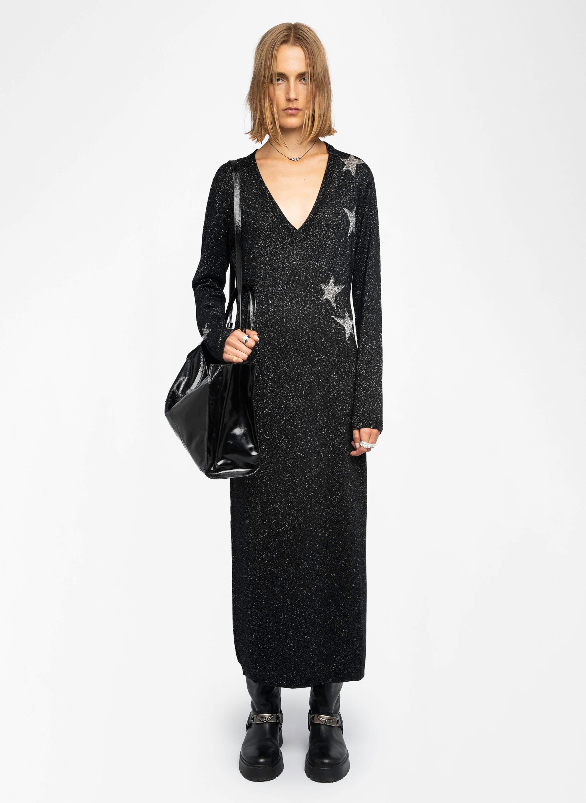 Robe longue col v en laine mélangée stelly ZADIG&VOLTAIRE Noir
