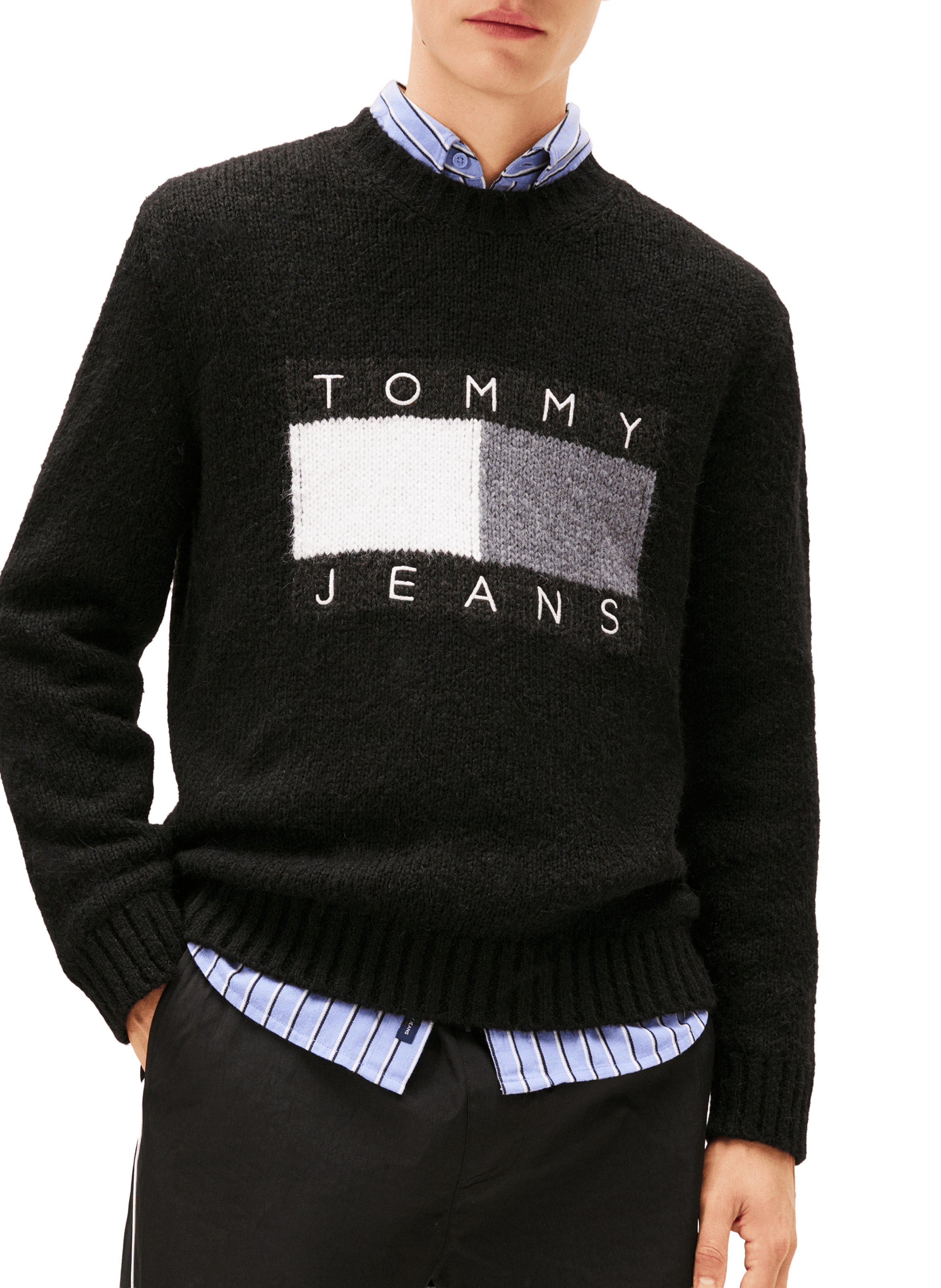 Round neck knitted sweater with logo TOMMY HILFIGER Black
