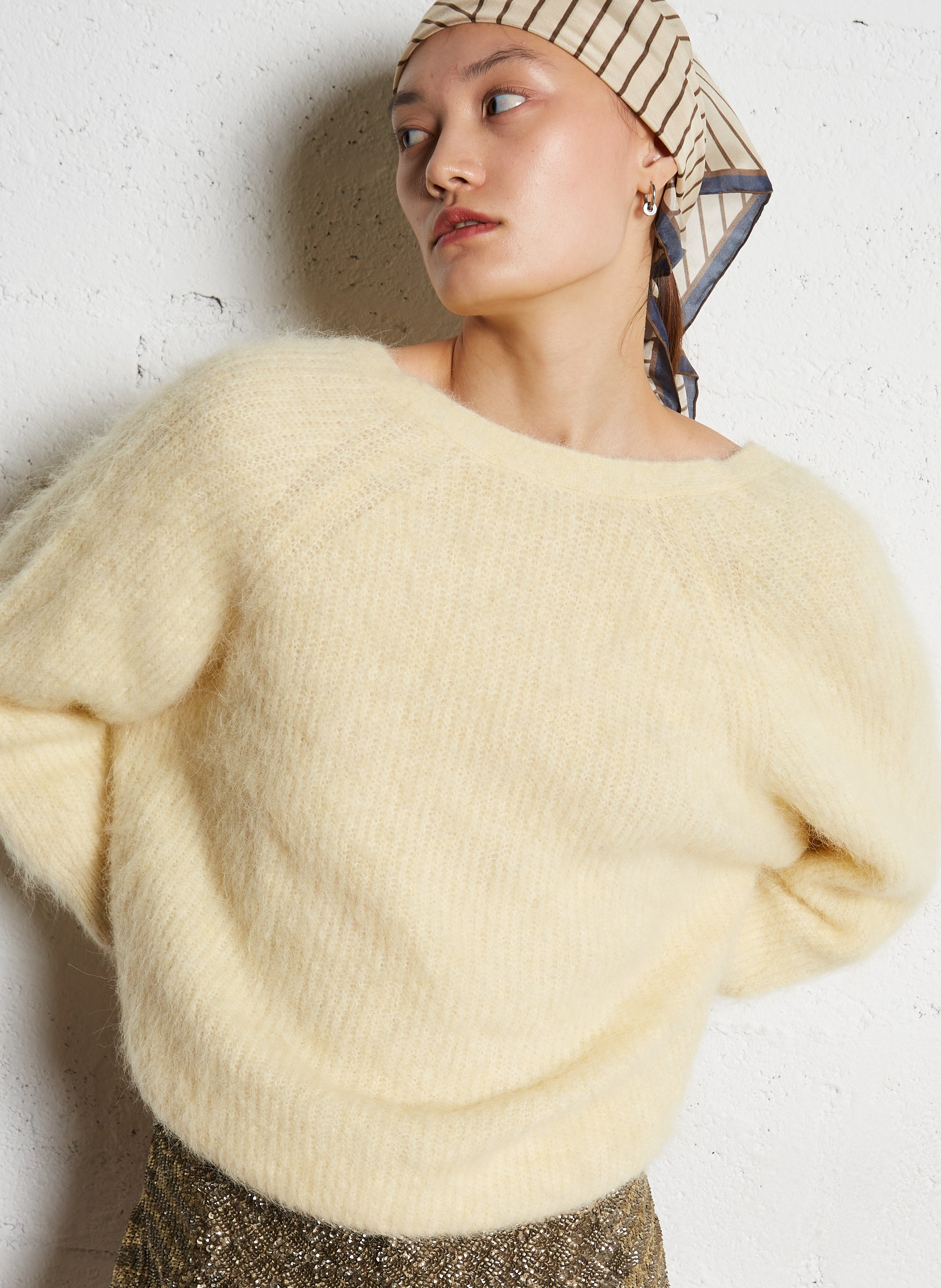 Pull col rond en alpaga mélangée fill BA&SH Beige