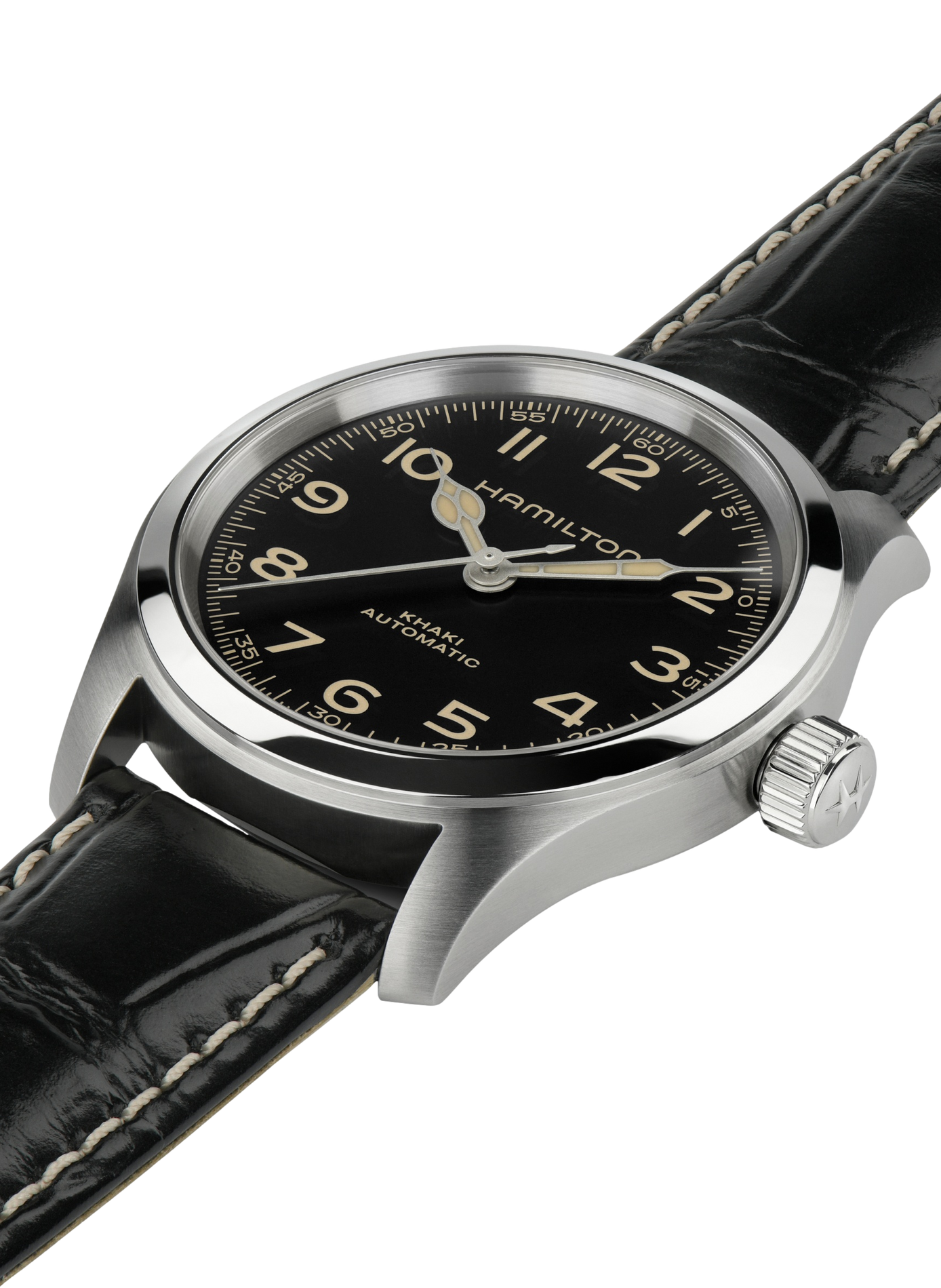 Montre automatique en cuir et acier inoxydable HAMILTON Noir