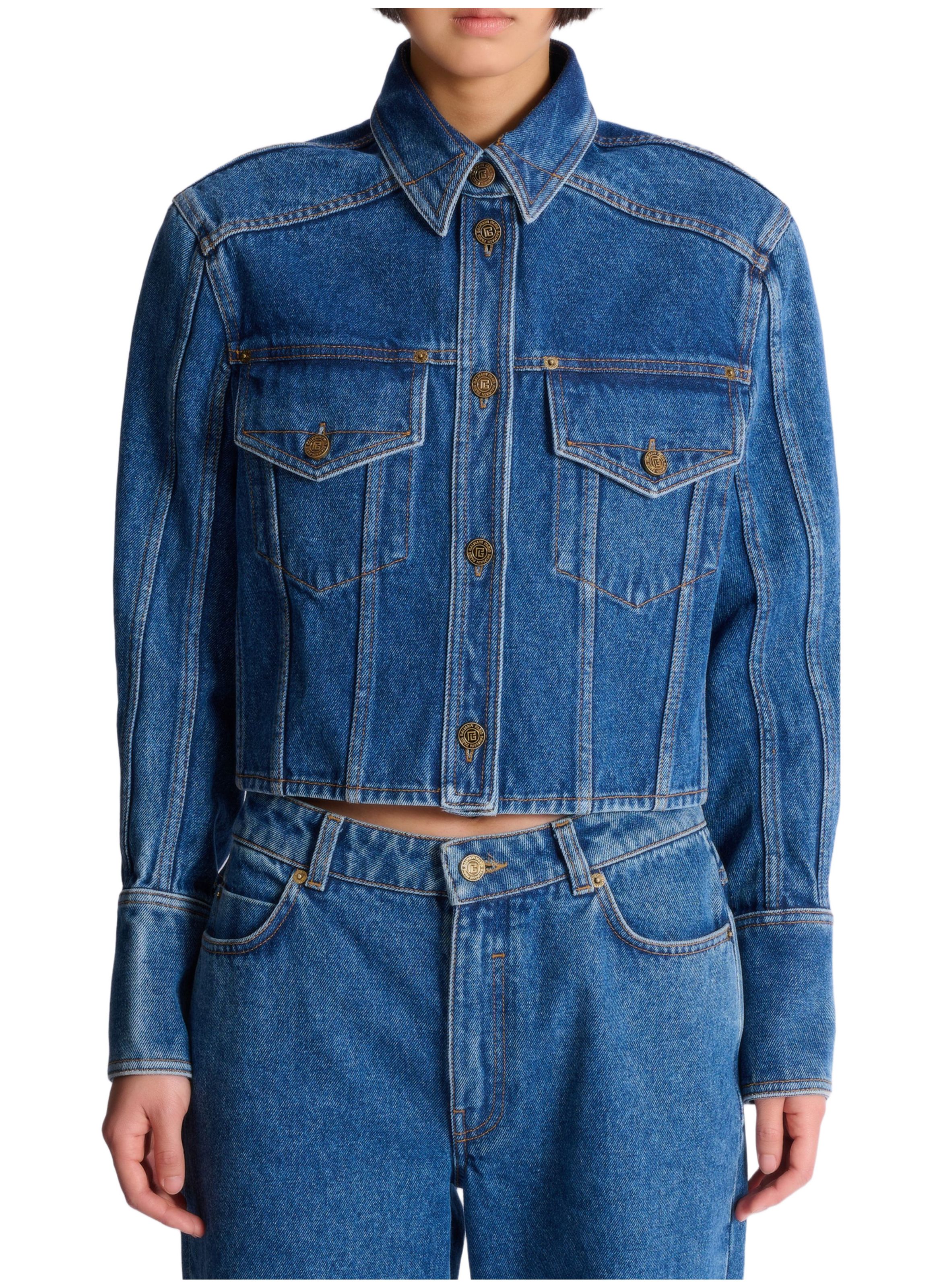 Veste courte en denim BALMAIN Bleu