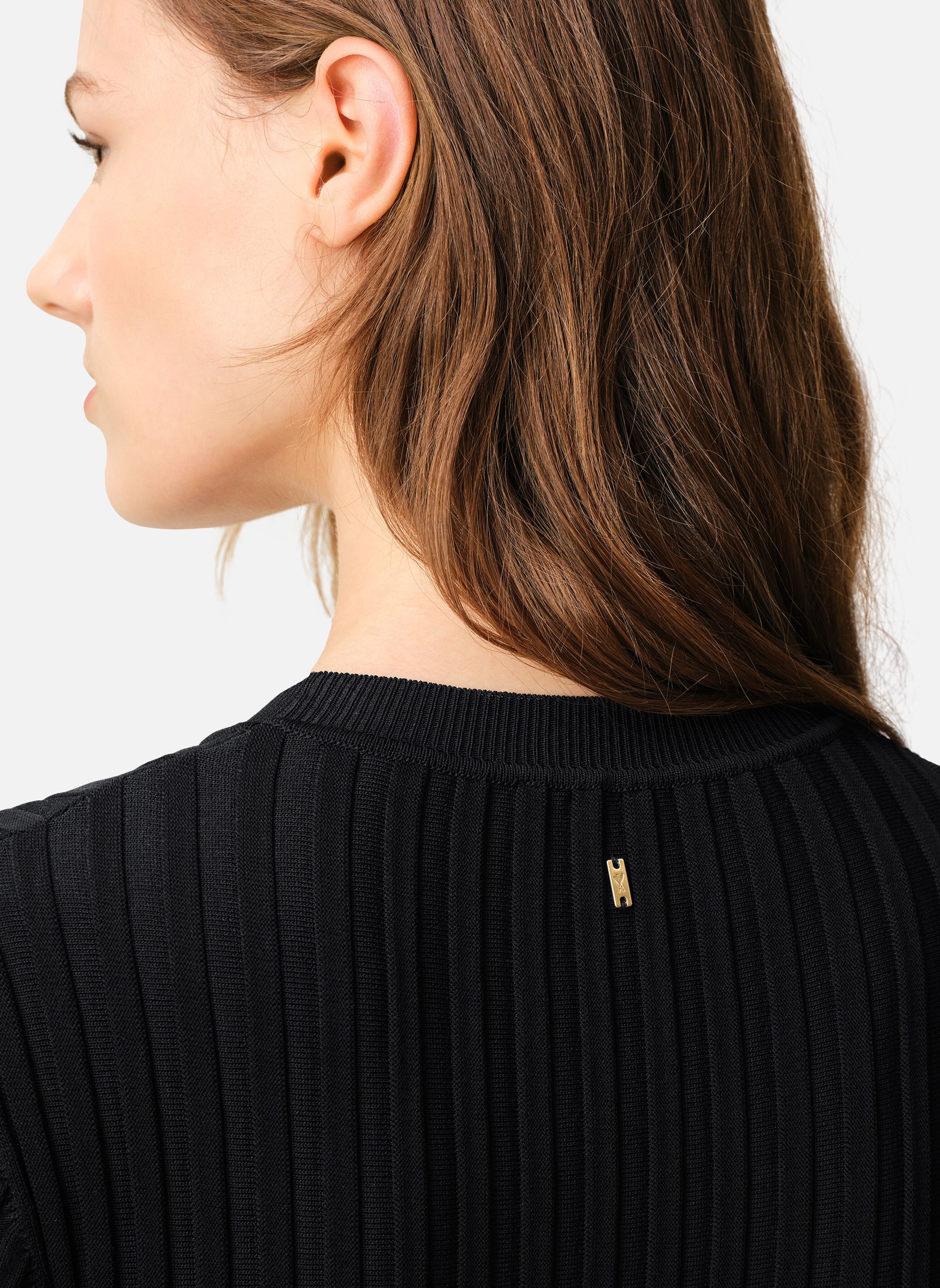 Robe mini à godets en maille AMI PARIS Noir